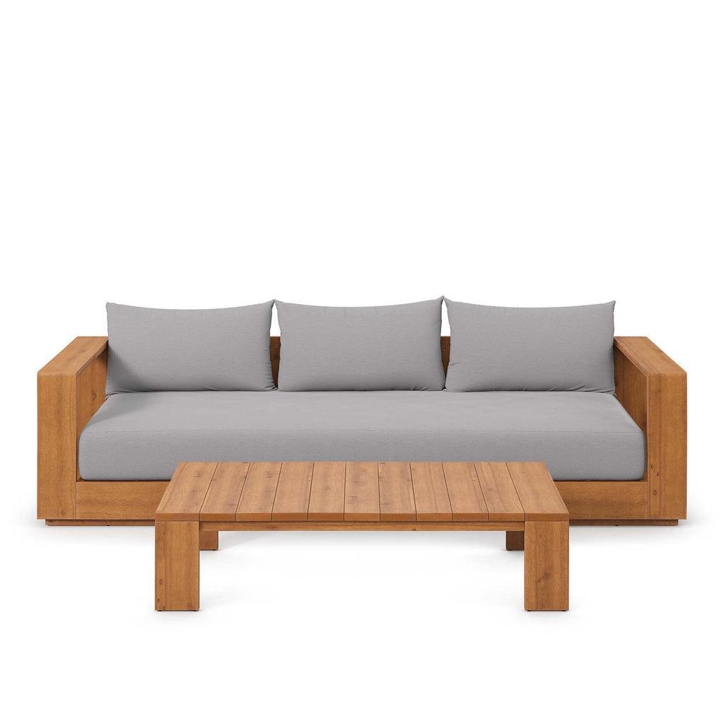 Modway Tahoe Outdoor Patio Acacia Wood 2-Piece Sofa and Coffee Table Set FredCo