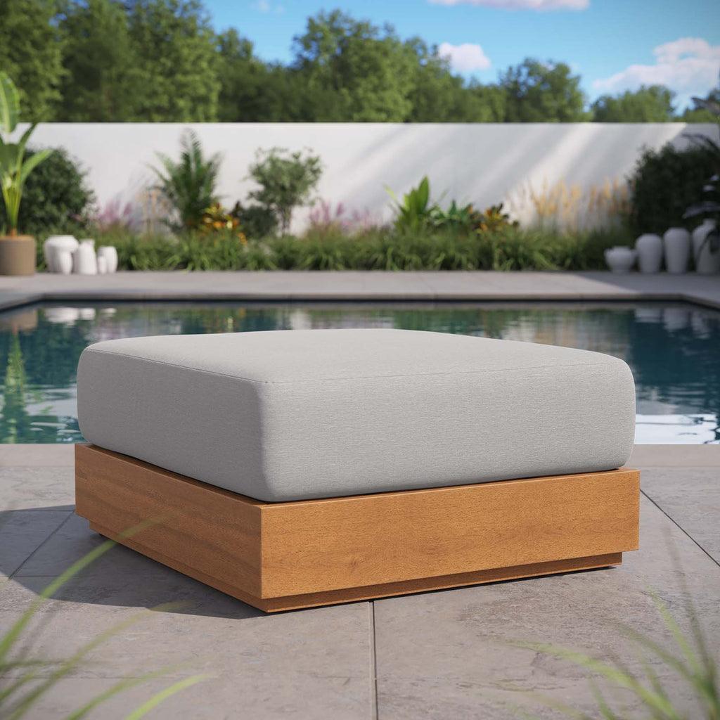 Modway Tahoe Outdoor Patio Acacia Wood Ottoman FredCo