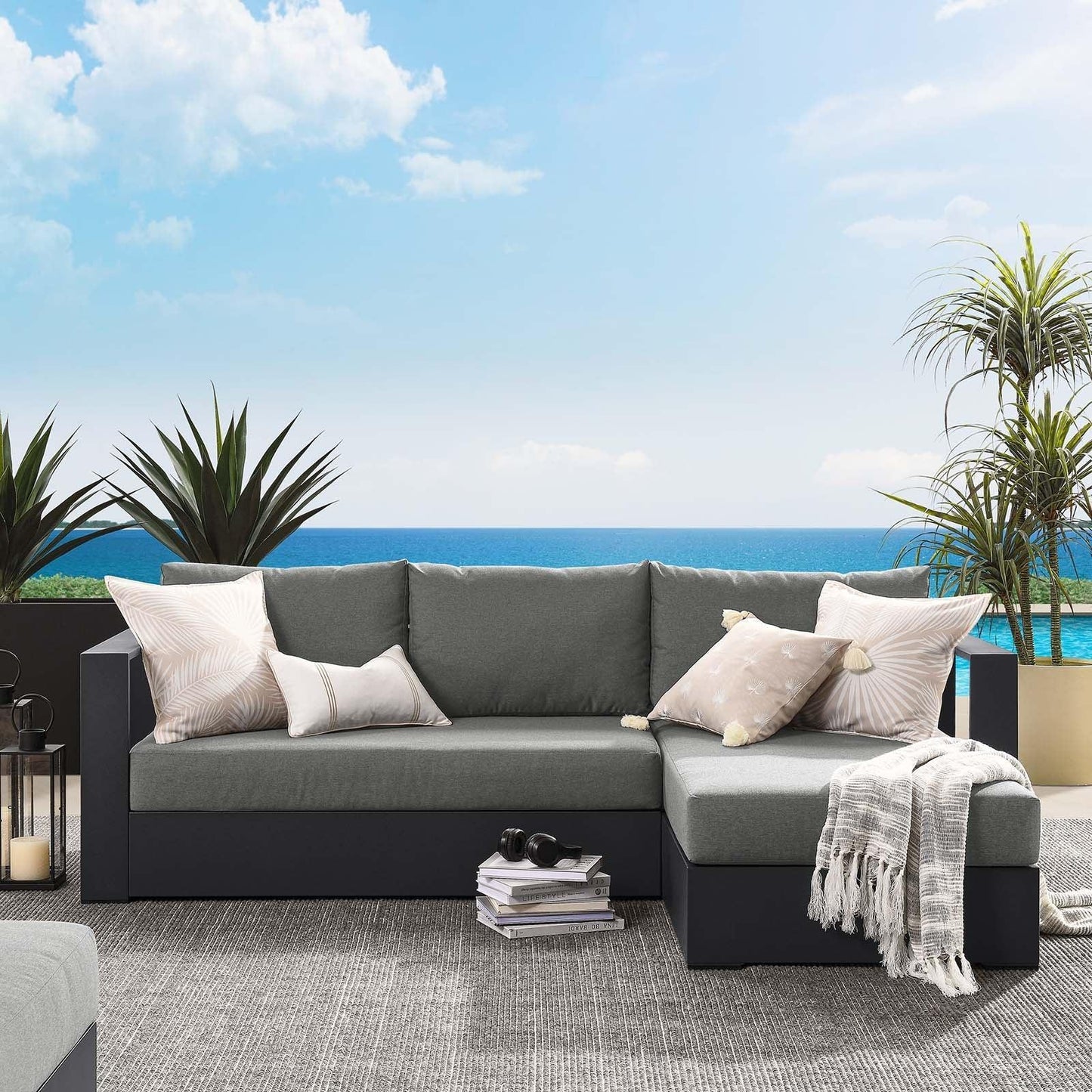 Modway Tahoe Outdoor Patio Powder-Coated Aluminum 2-Piece Right-Facing Chaise Sectional Sofa Set FredCo