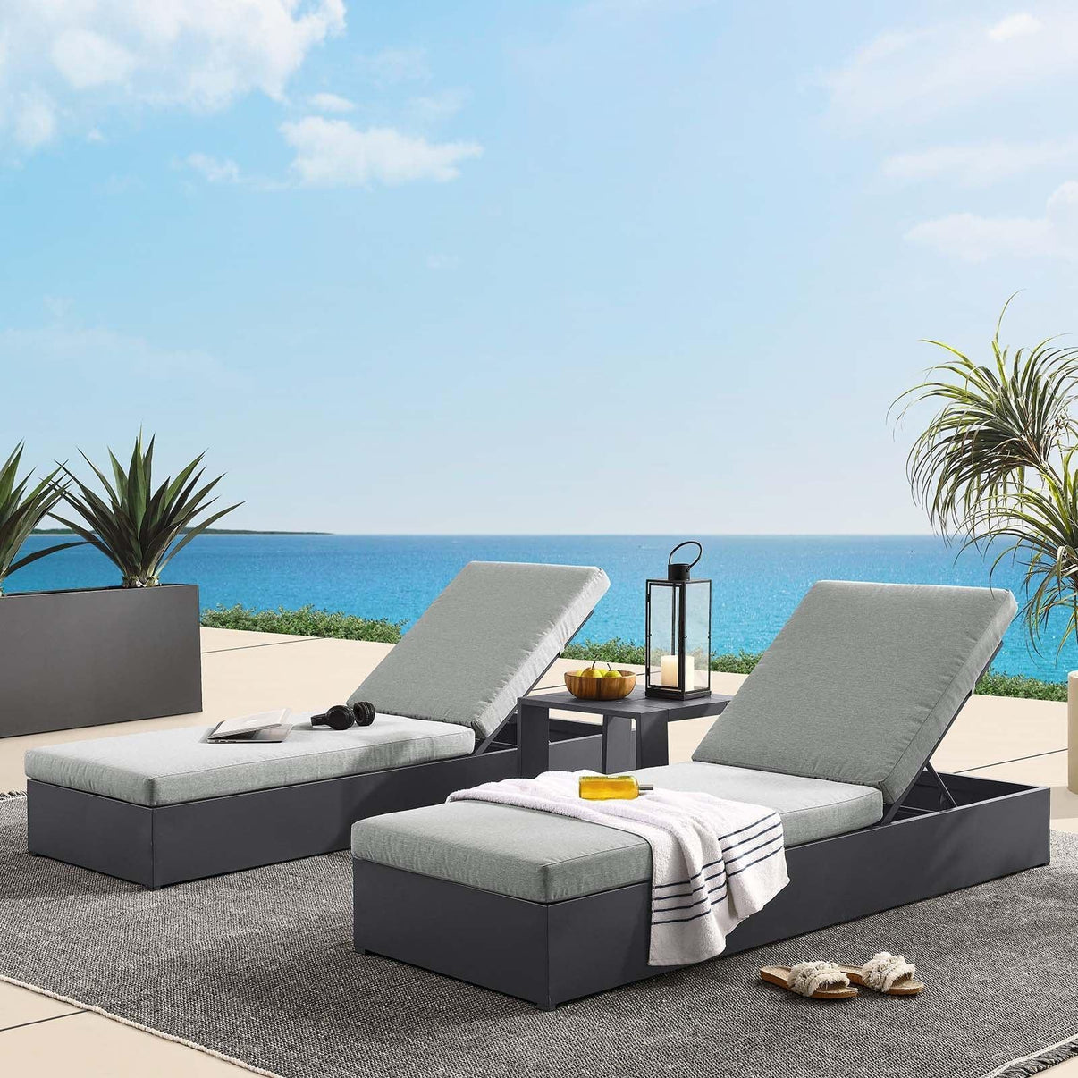 Modway Tahoe Outdoor Patio Powder-Coated Aluminum 3-Piece Chaise Loung