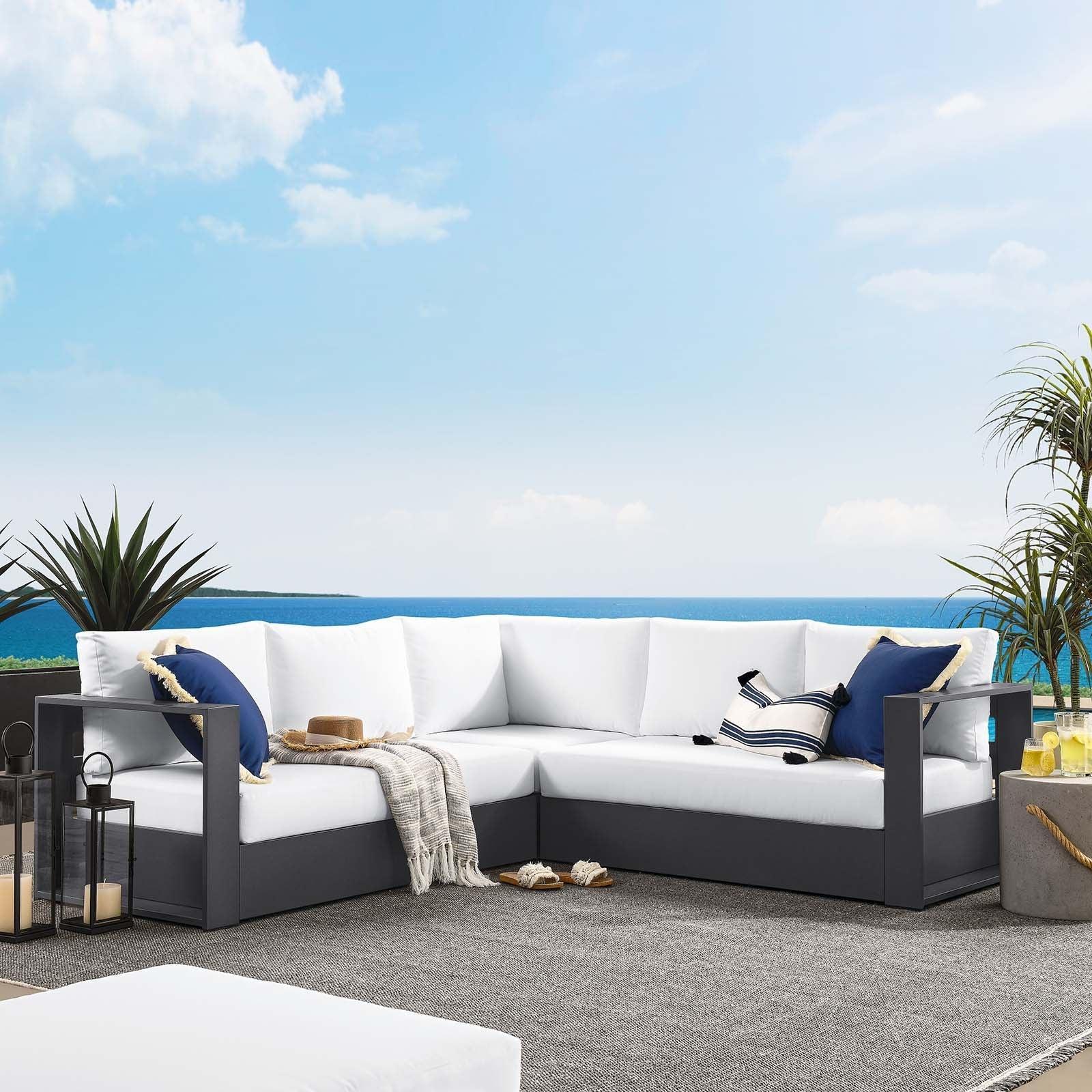 Modway Tahoe Outdoor Patio Powder-Coated Aluminum 3-Piece Sectional Sofa Set FredCo