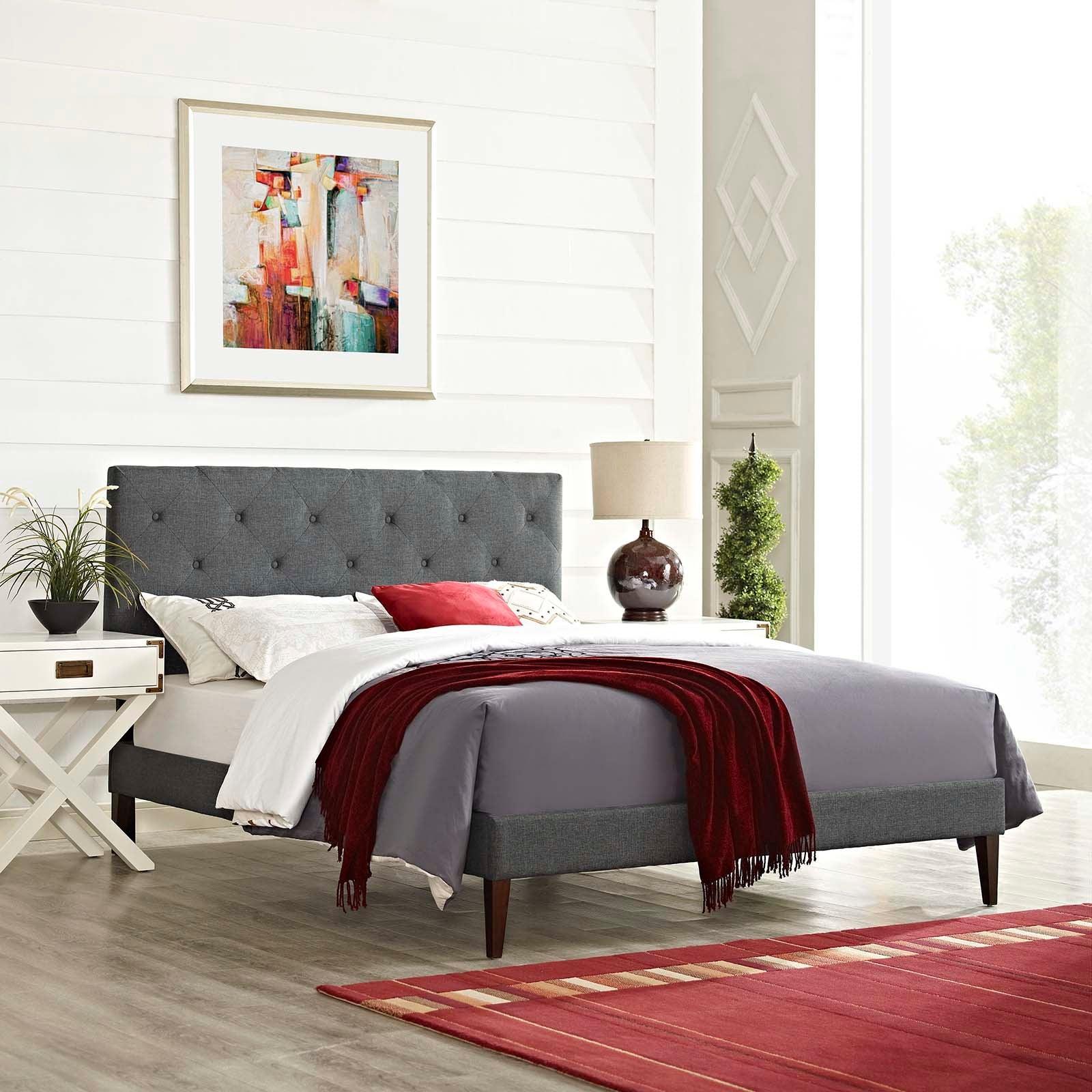 Modway Tarah King Fabric Platform Bed with Squared Tapered Legs FredCo
