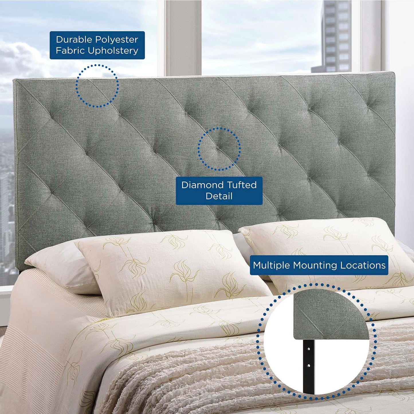 Modway Theodore Full Upholstered Fabric Headboard FredCo