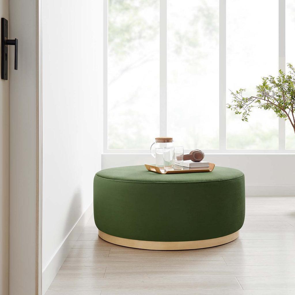 Modway Tilden Large 38" Round Performance Velvet Upholstered Ottoman FredCo
