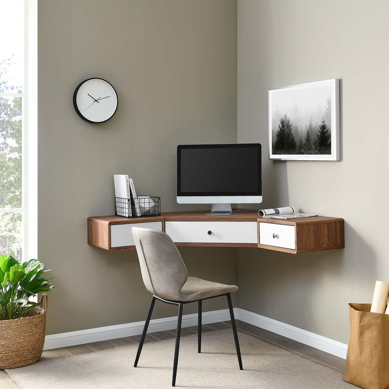 Modway Transmit 47" Wall Mount Corner Walnut Office Desk FredCo