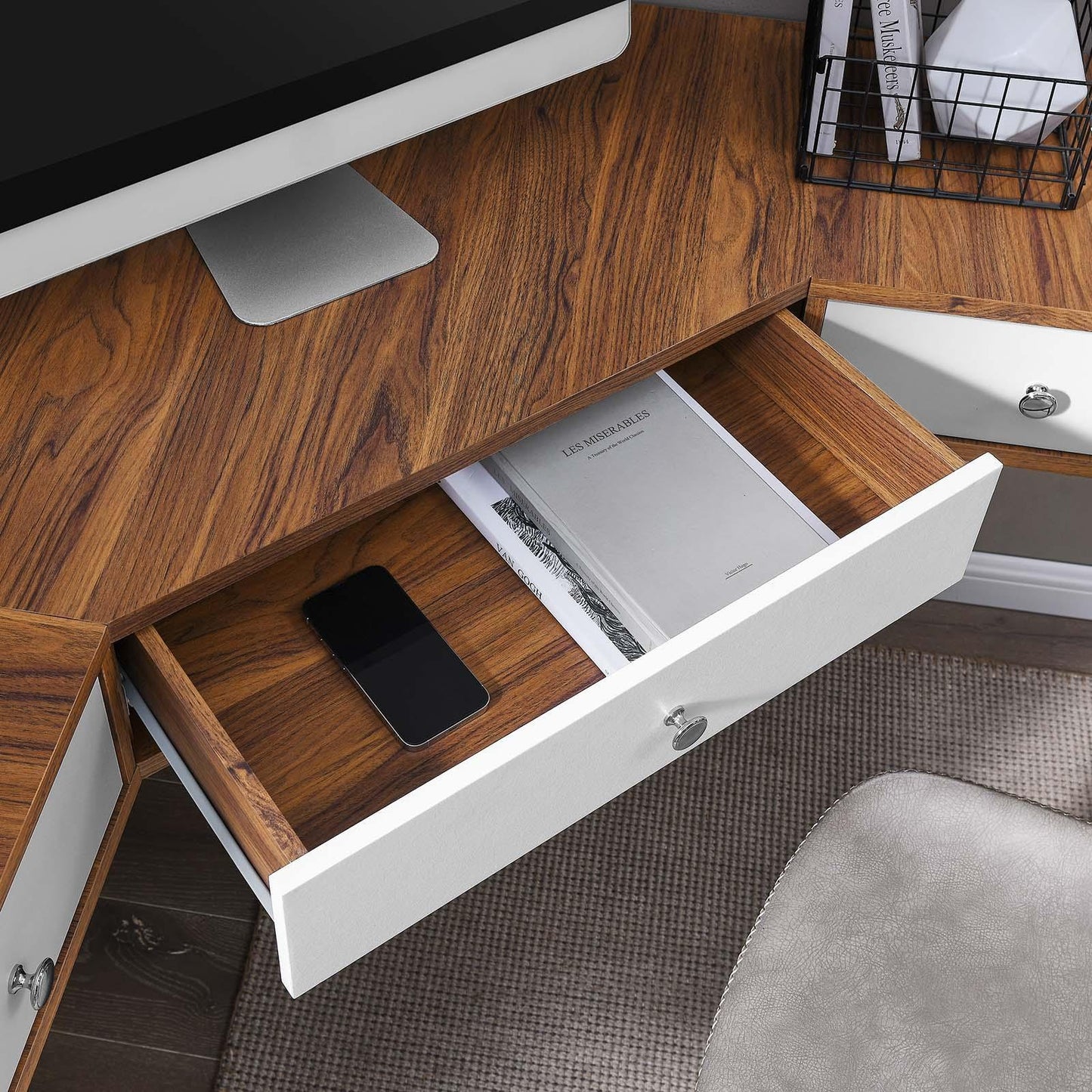 Modway Transmit 47" Wall Mount Corner Walnut Office Desk FredCo