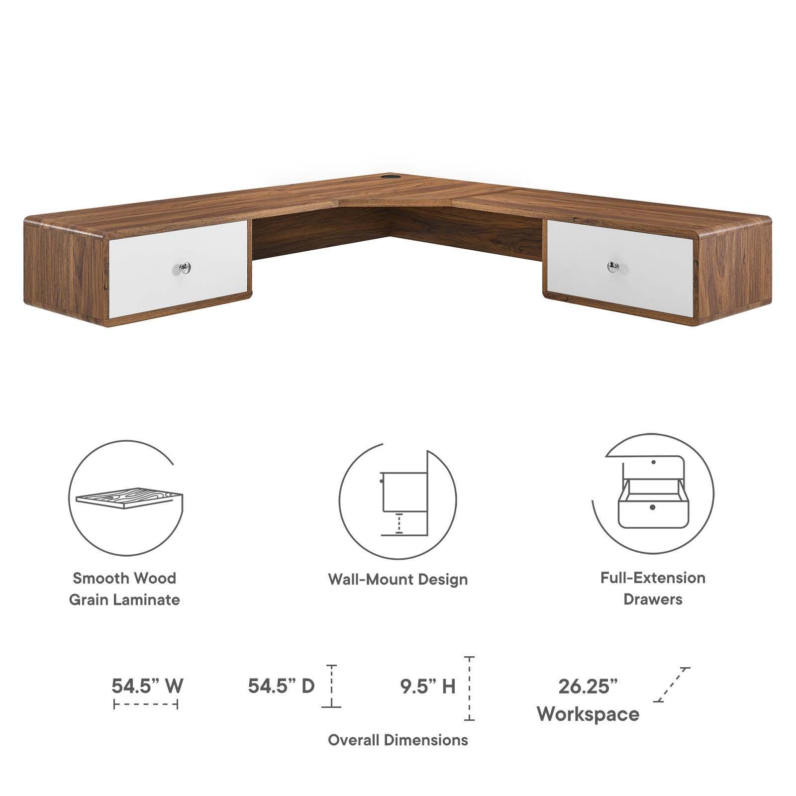Modway Transmit 55" Wall Mount Corner Wood Office Desk FredCo