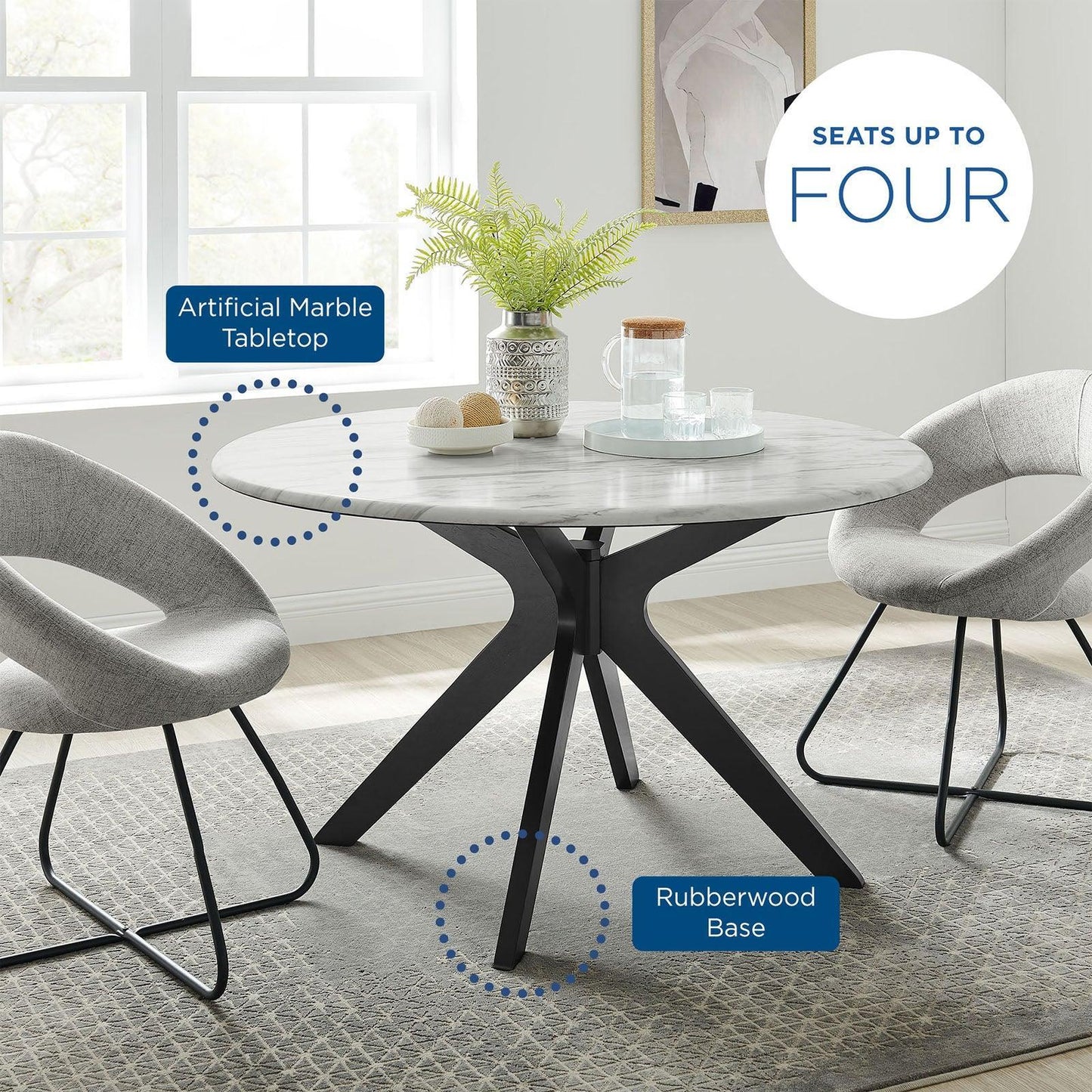 Modway Traverse 50" Round Performance Artificial Marble Dining Table FredCo