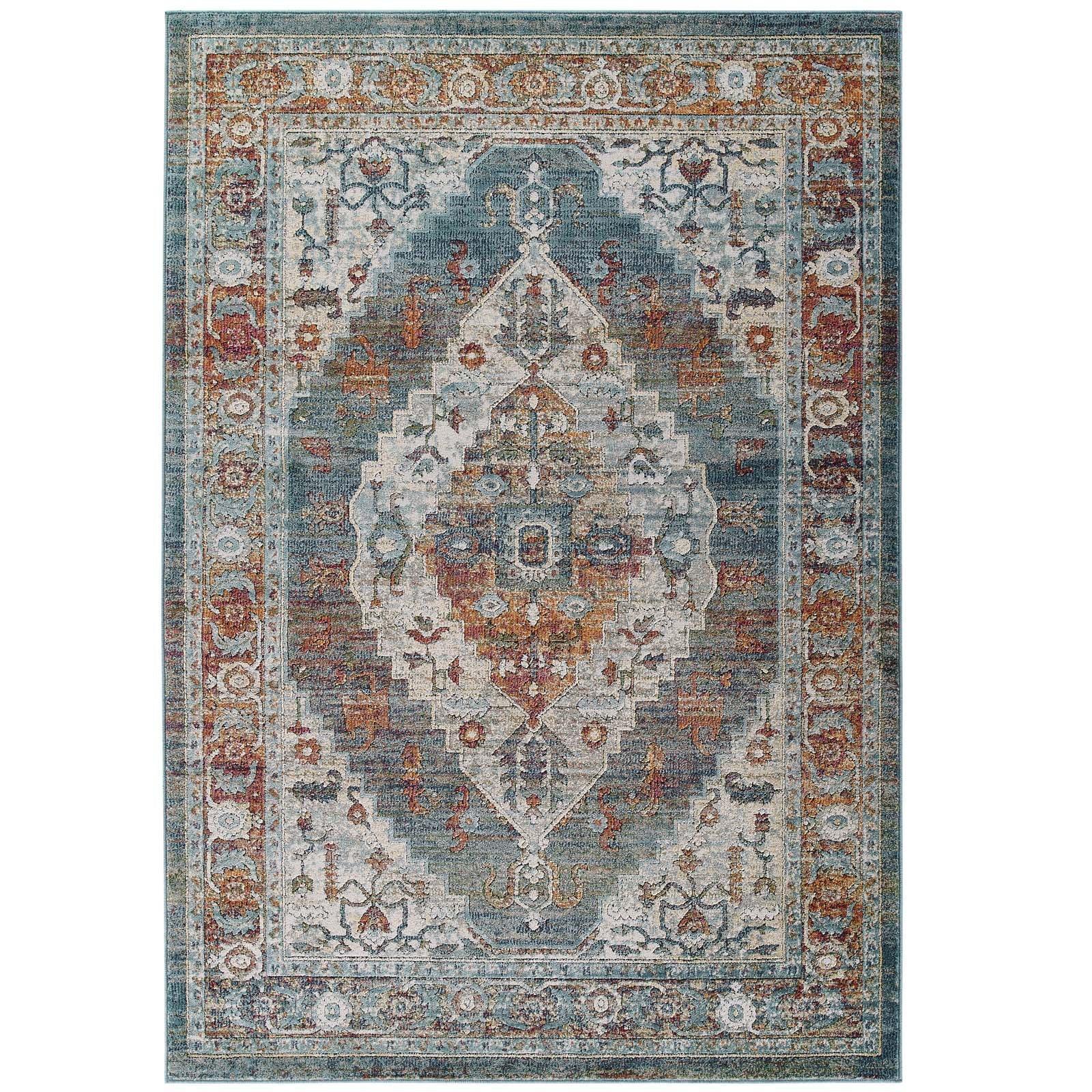 Modway Tribute Camellia Distressed Vintage Floral Persian Medallion Area Rug FredCo