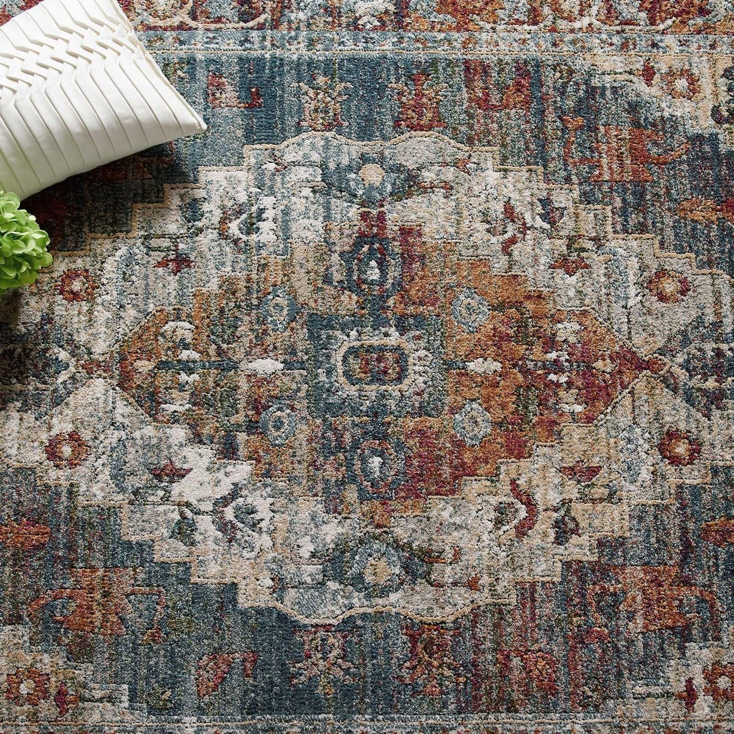 Modway Tribute Camellia Distressed Vintage Floral Persian Medallion Area Rug FredCo