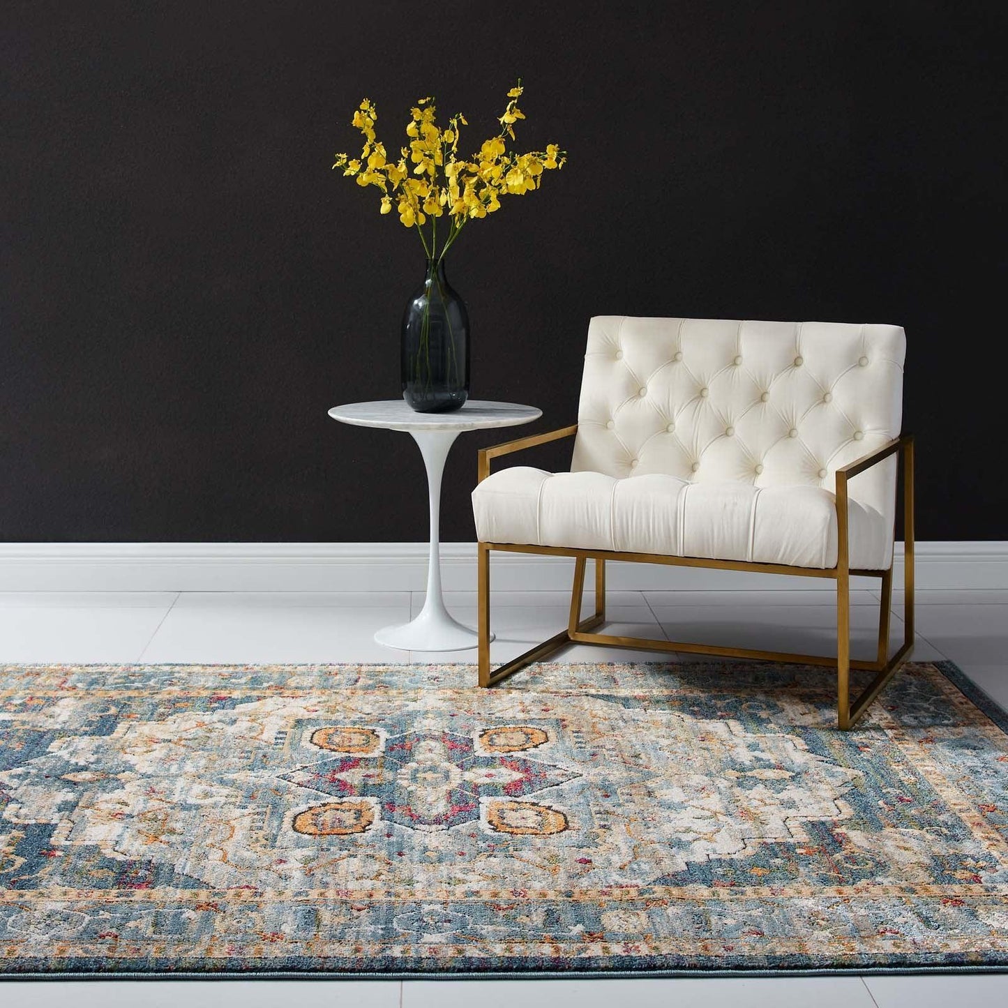 Modway Tribute Diantha Distressed Vintage Floral Persian Medallion Area Rug FredCo
