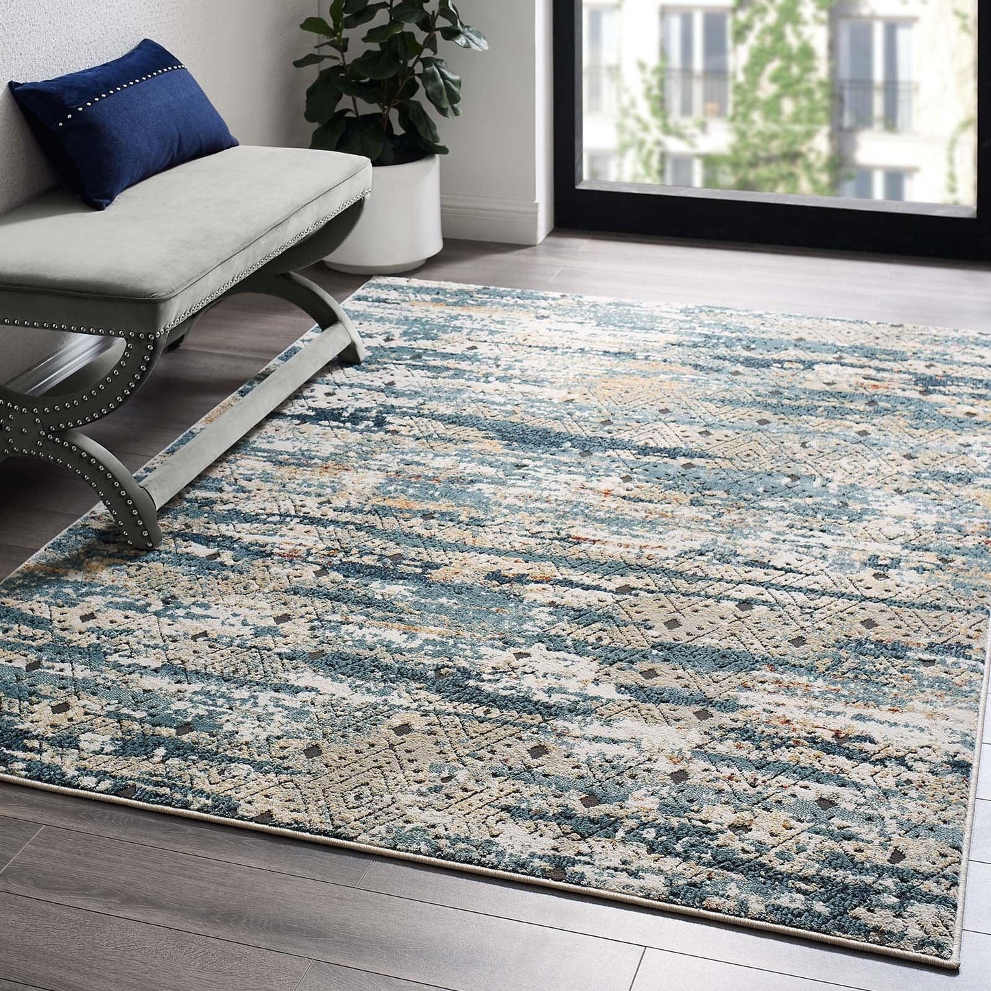 Modway Tribute Eisley Rustic Distressed Transitional Diamond Lattice Area Rug FredCo