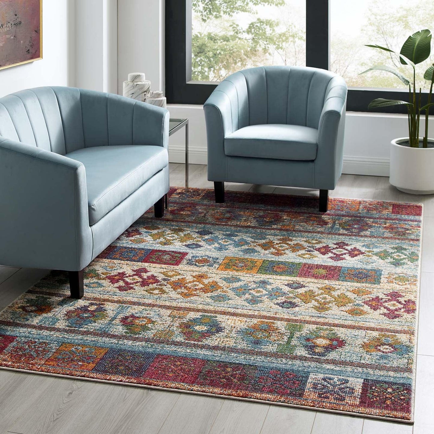 Modway Tribute Nala Distressed Vintage Floral Lattice Area Rug FredCo
