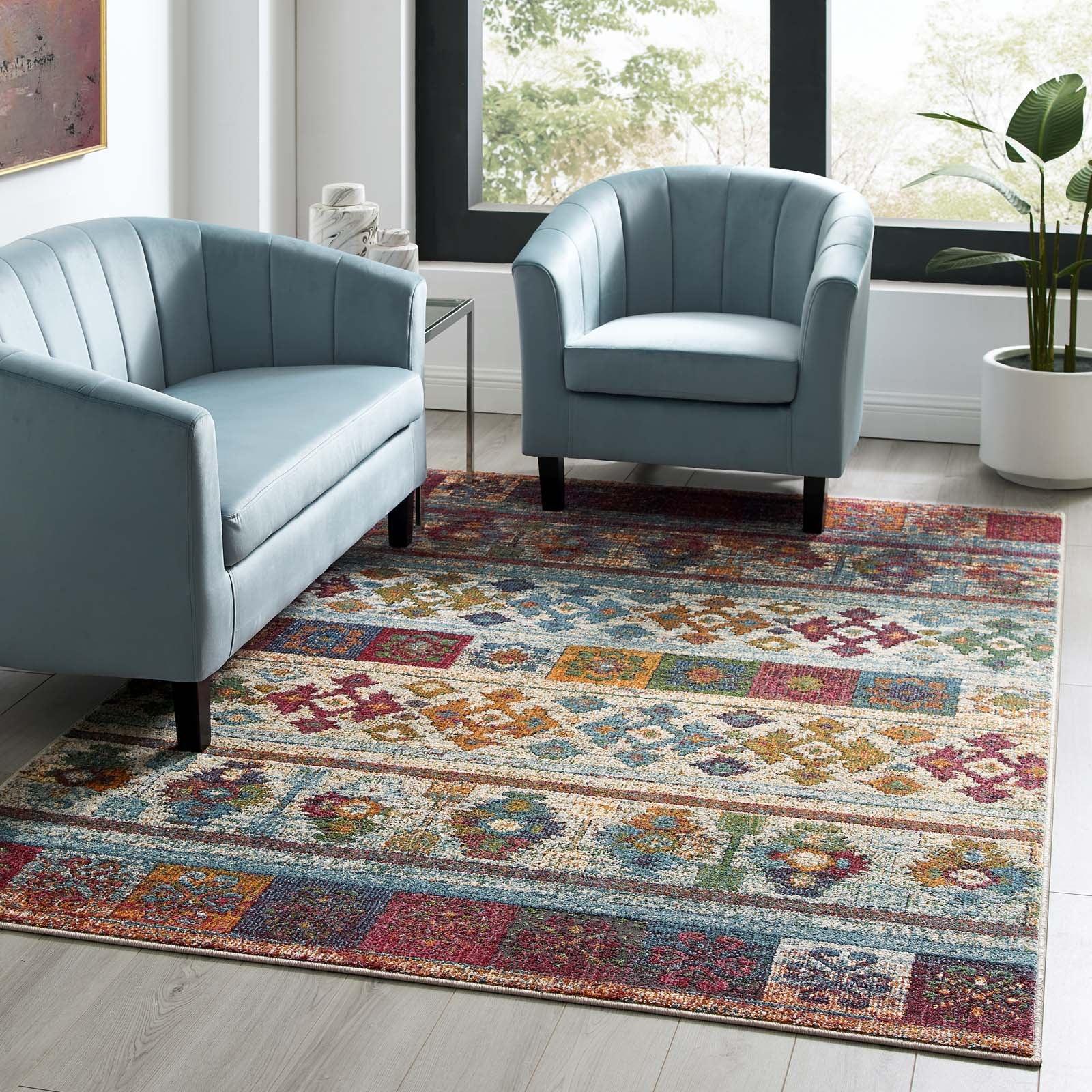 Modway Tribute Nala Distressed Vintage Floral Lattice Area Rug FredCo