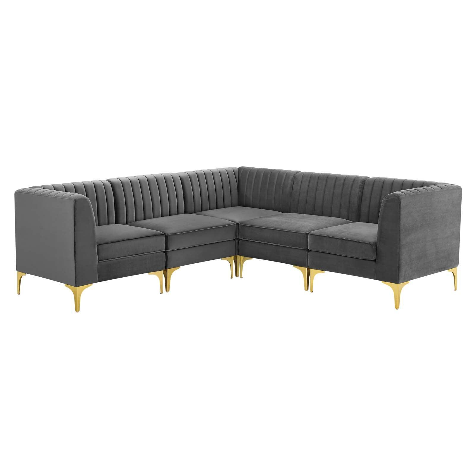Modway Triumph Channel Tufted Performance Velvet 5-Piece Sectional Sofa, EEI-4350 FredCo