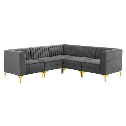 Modway Triumph Channel Tufted Performance Velvet 5-Piece Sectional Sofa, EEI-4350 FredCo