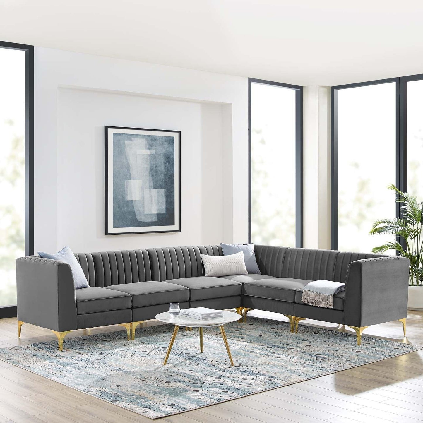 Modway Triumph Channel Tufted Performance Velvet 6-Piece Sectional Sofa, EEI-4352 FredCo