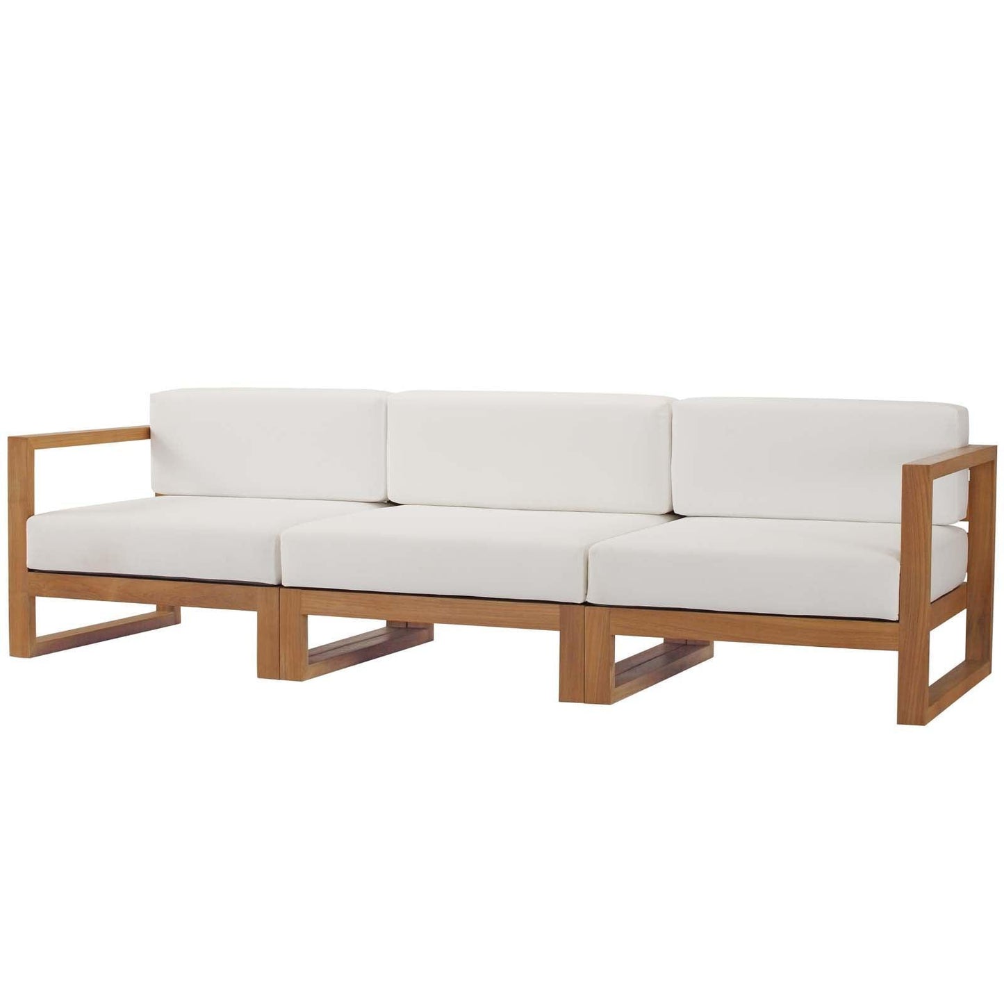 Modway Upland Outdoor Patio Teak Wood 3-Piece Sectional Sofa Set, EEI-4254 FredCo