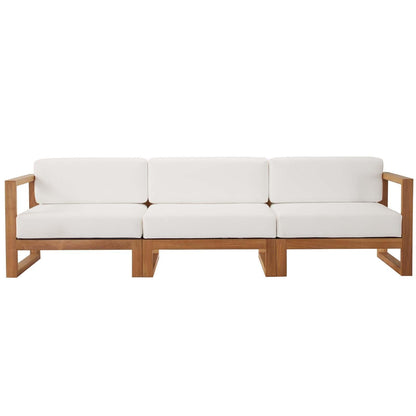 Modway Upland Outdoor Patio Teak Wood 3-Piece Sectional Sofa Set, EEI-4254 FredCo