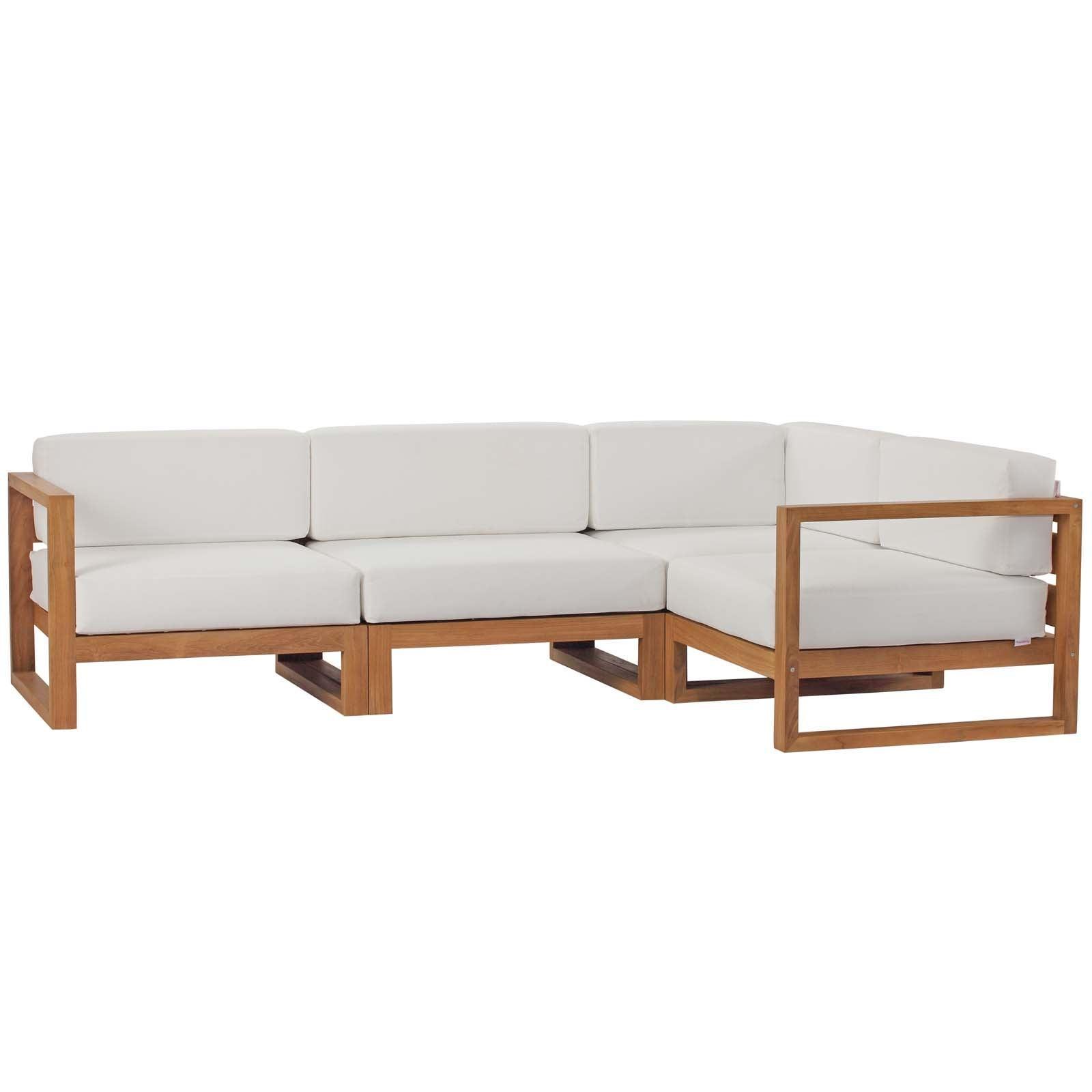 Modway Upland Outdoor Patio Teak Wood 4-Piece Sectional Sofa Set FredCo