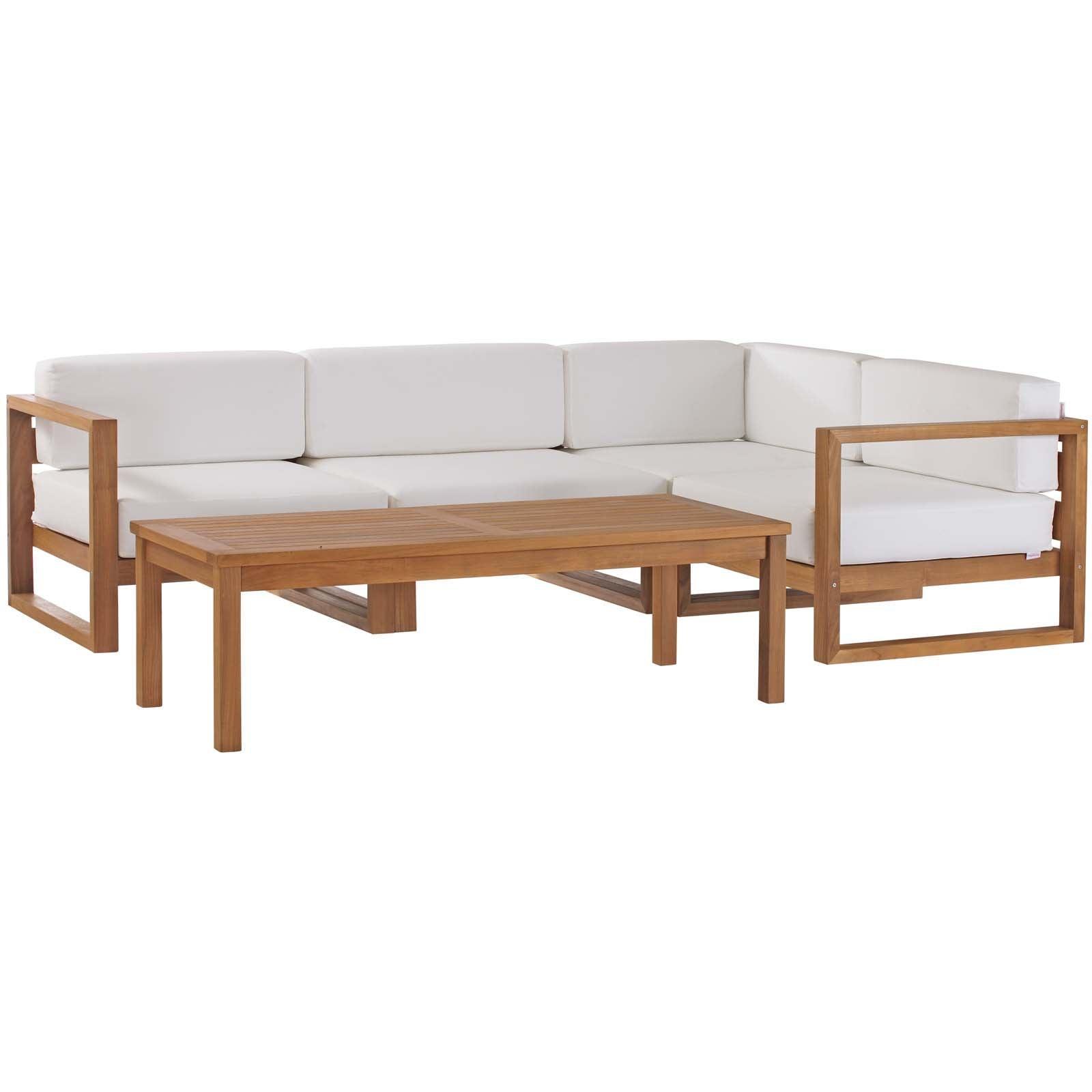 Modway Upland Outdoor Patio Teak Wood 5-Piece Sectional Sofa Set FredCo