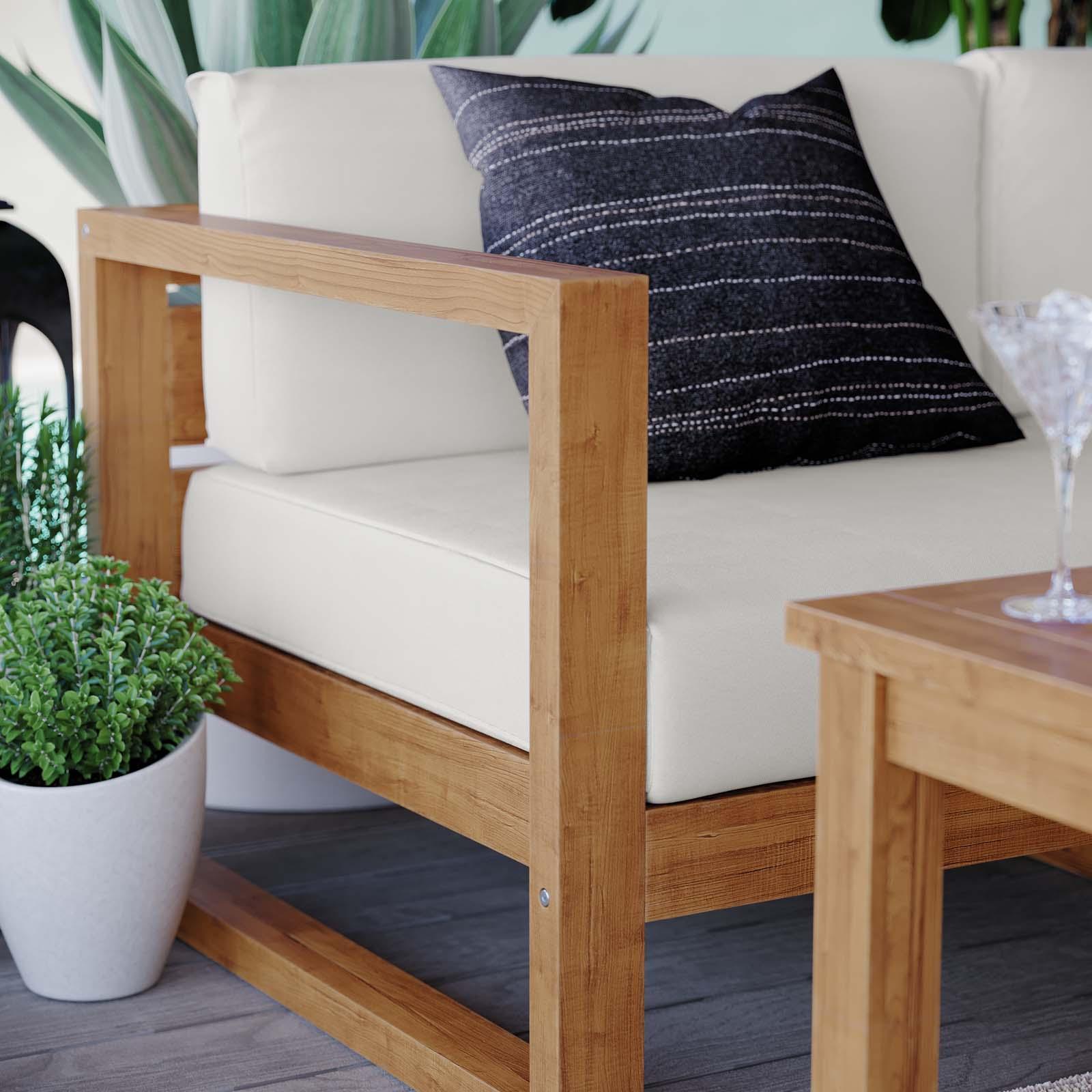 Modway Upland Outdoor Patio Teak Wood 5-Piece Sectional Sofa Set FredCo