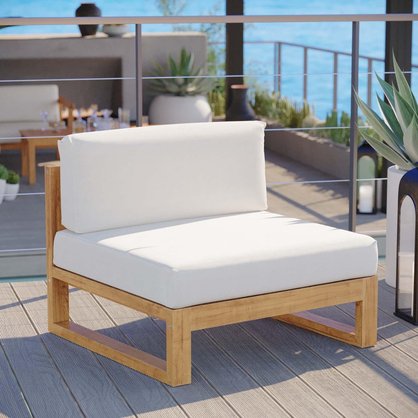 Modway Upland Outdoor Patio Teak Wood Armless Chair FredCo