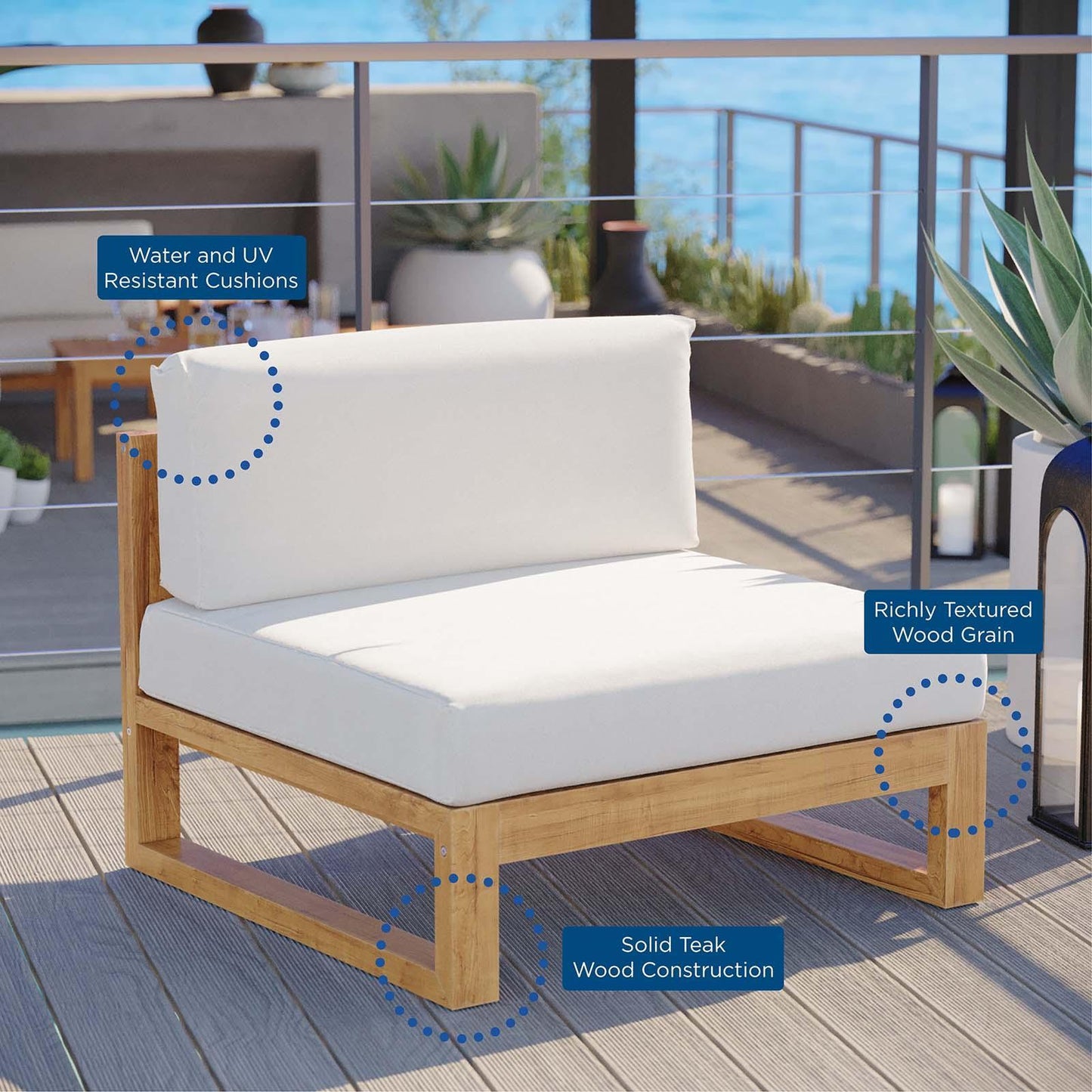 Modway Upland Outdoor Patio Teak Wood Armless Chair FredCo