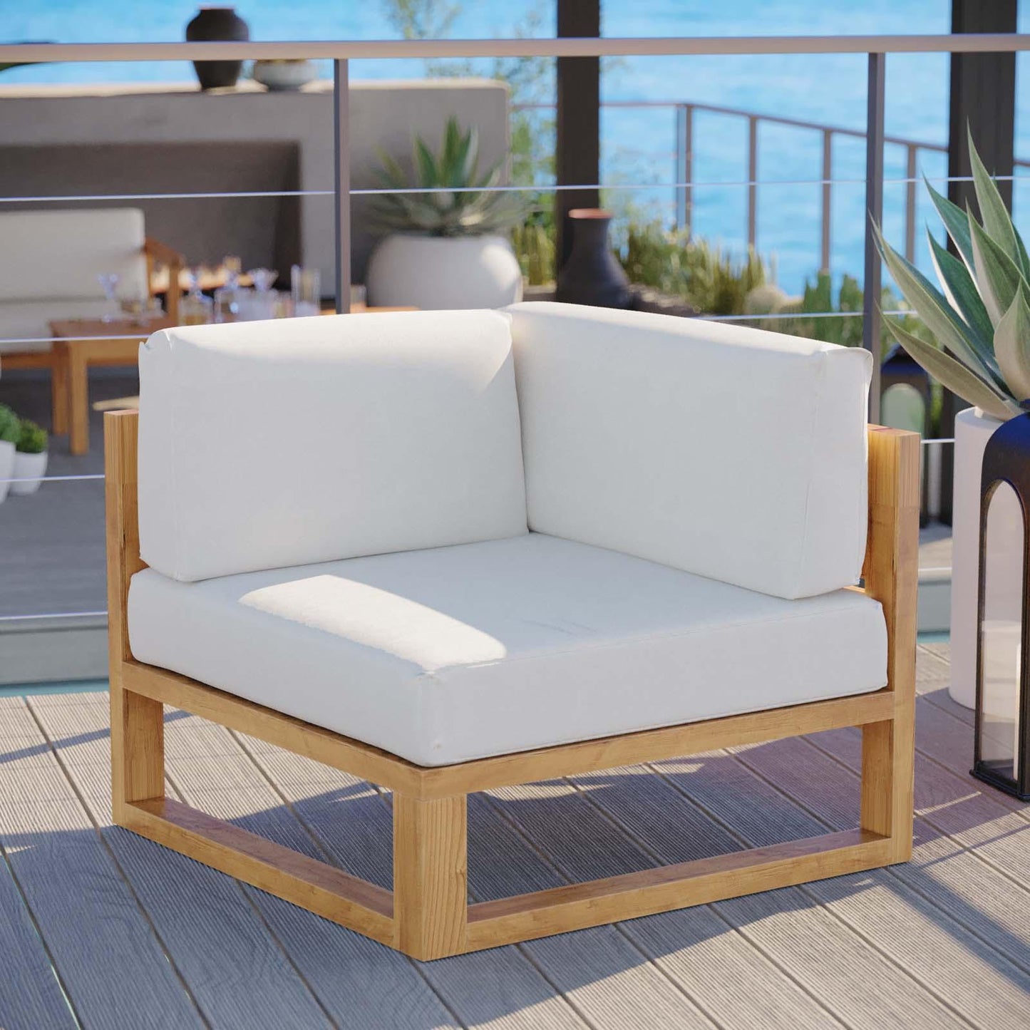 Modway Upland Outdoor Patio Teak Wood Corner Chair FredCo
