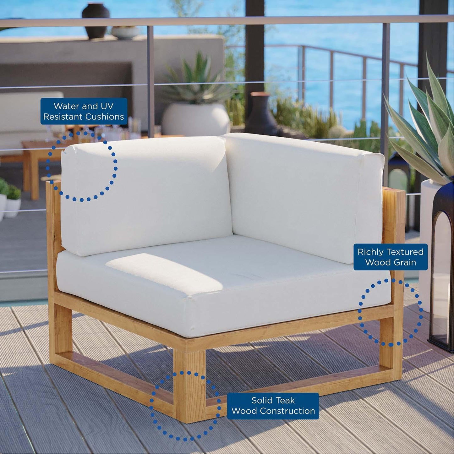 Modway Upland Outdoor Patio Teak Wood Corner Chair FredCo