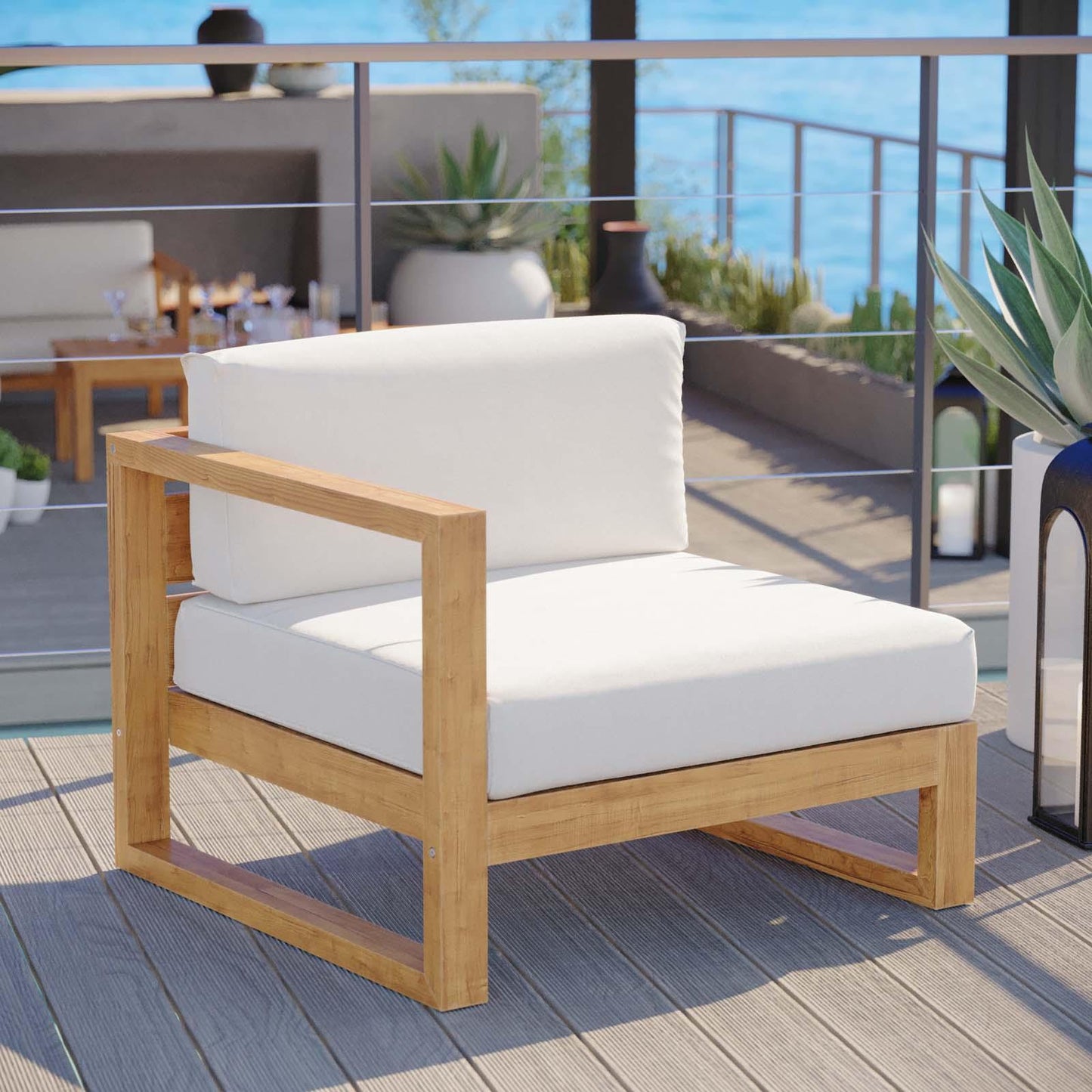 Modway Upland Outdoor Patio Teak Wood Left-Arm Chair FredCo