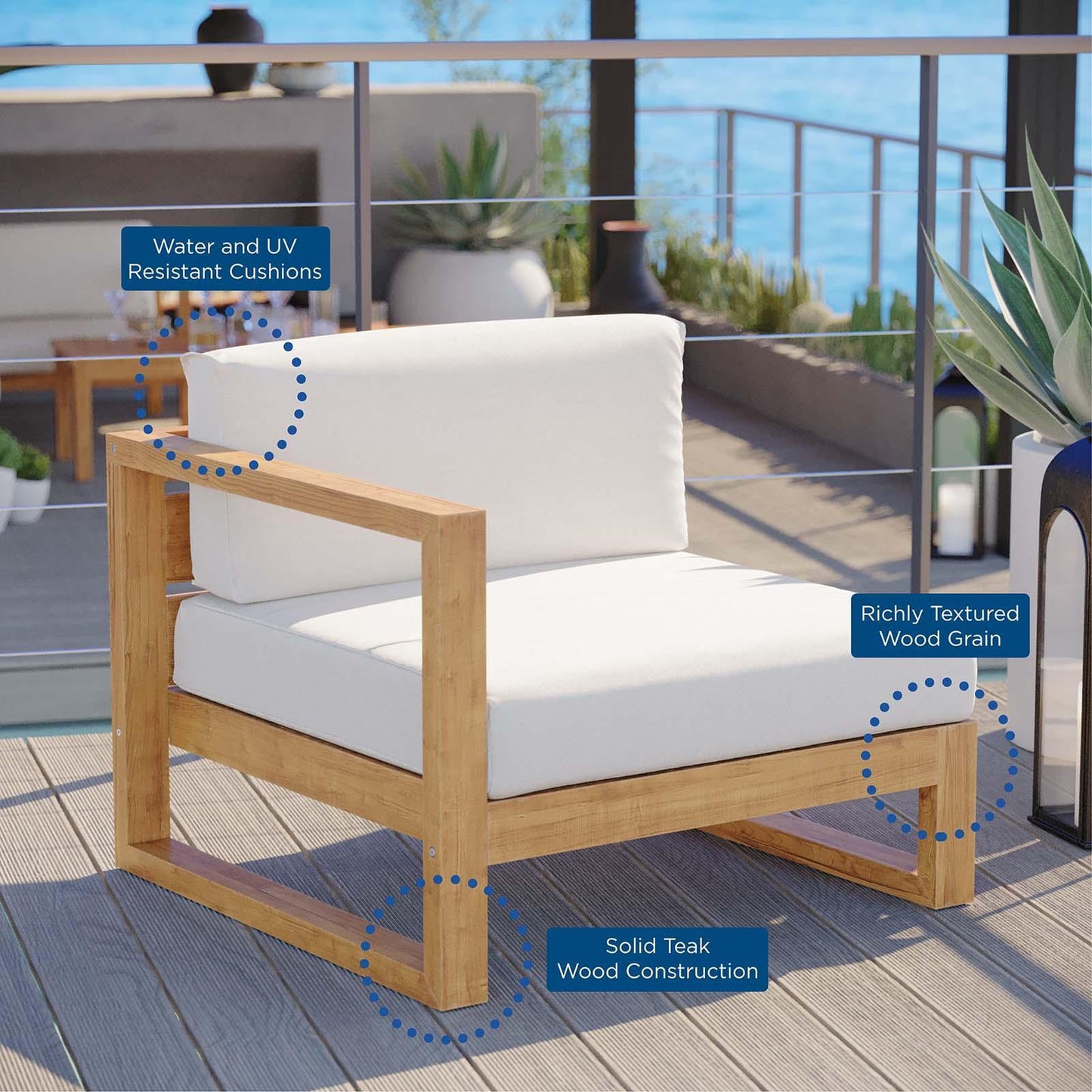 Modway Upland Outdoor Patio Teak Wood Left-Arm Chair FredCo