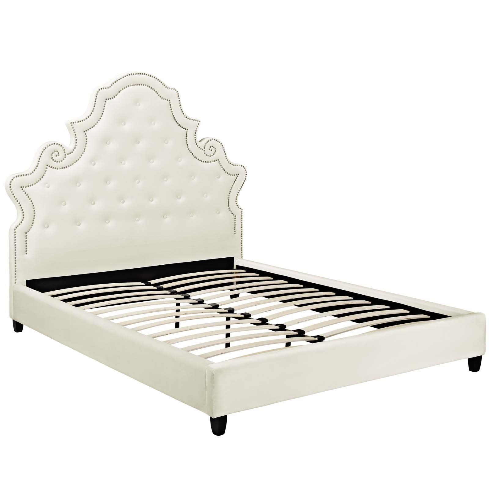 Modway Valentina Queen Tufted Nailhead Performance Velvet Platform Bed FredCo
