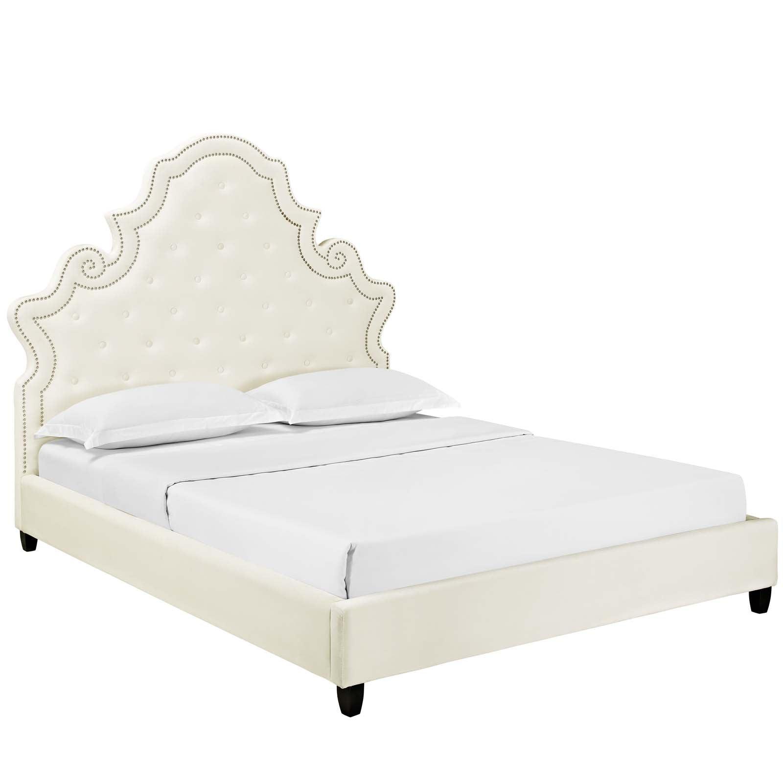 Modway Valentina Queen Tufted Nailhead Performance Velvet Platform Bed FredCo