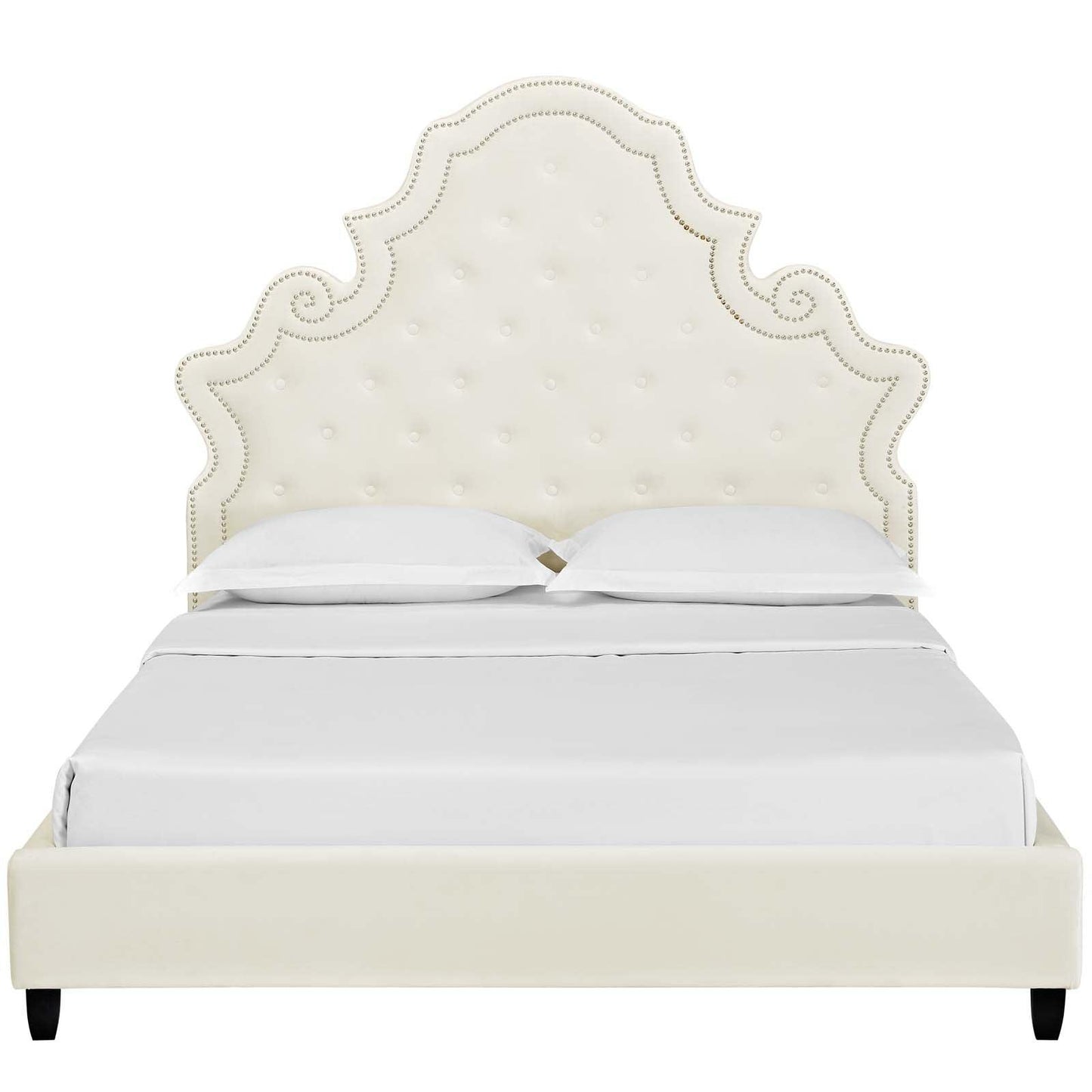 Modway Valentina Queen Tufted Nailhead Performance Velvet Platform Bed FredCo
