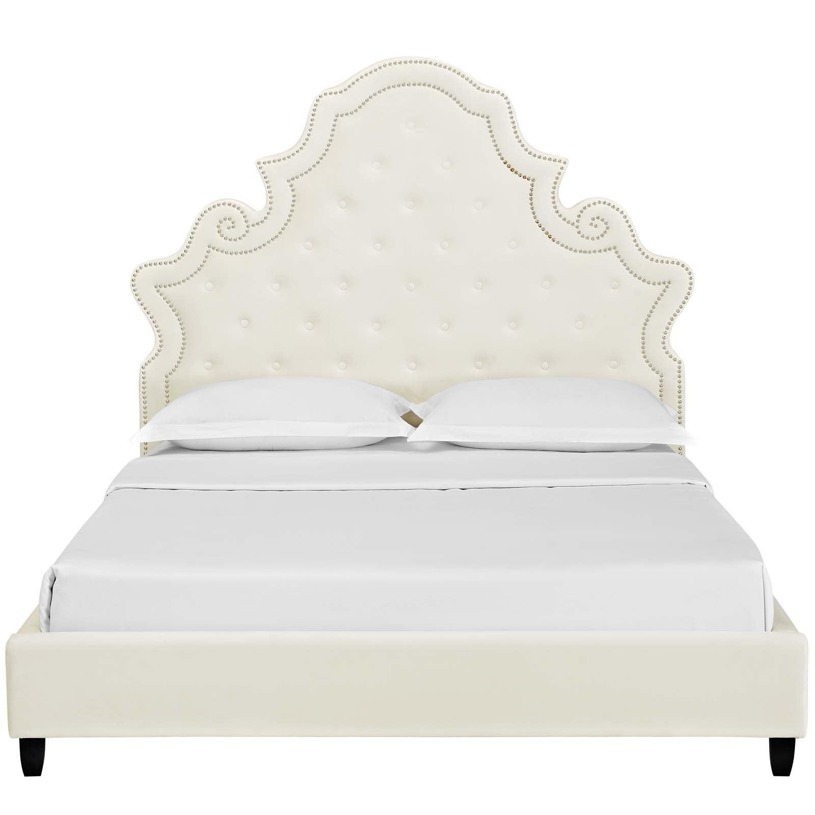 Modway Valentina Queen Tufted Nailhead Performance Velvet Platform Bed FredCo