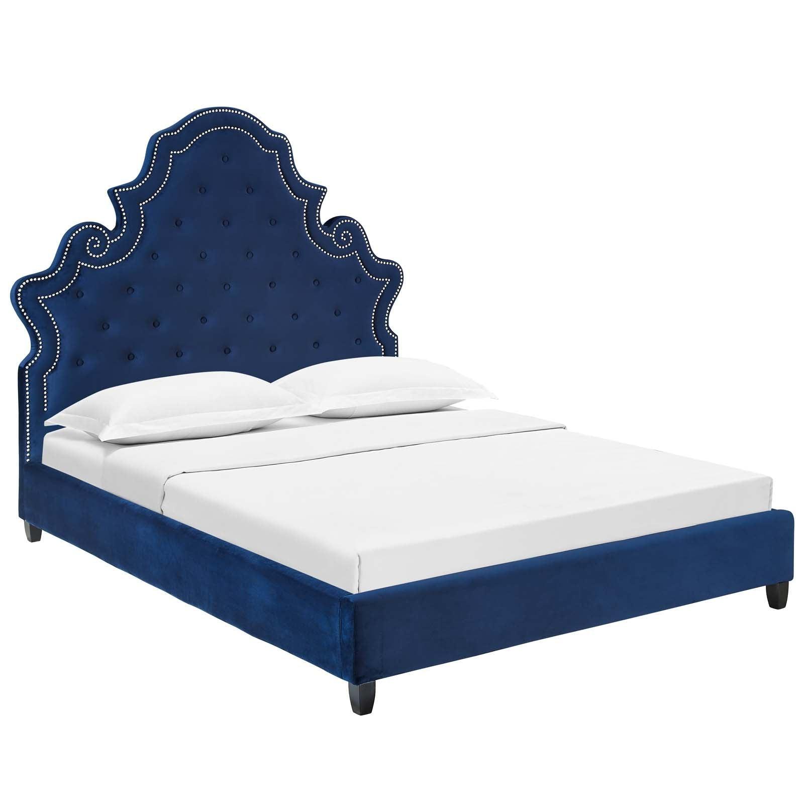 Modway Valentina Queen Tufted Nailhead Performance Velvet Platform Bed FredCo