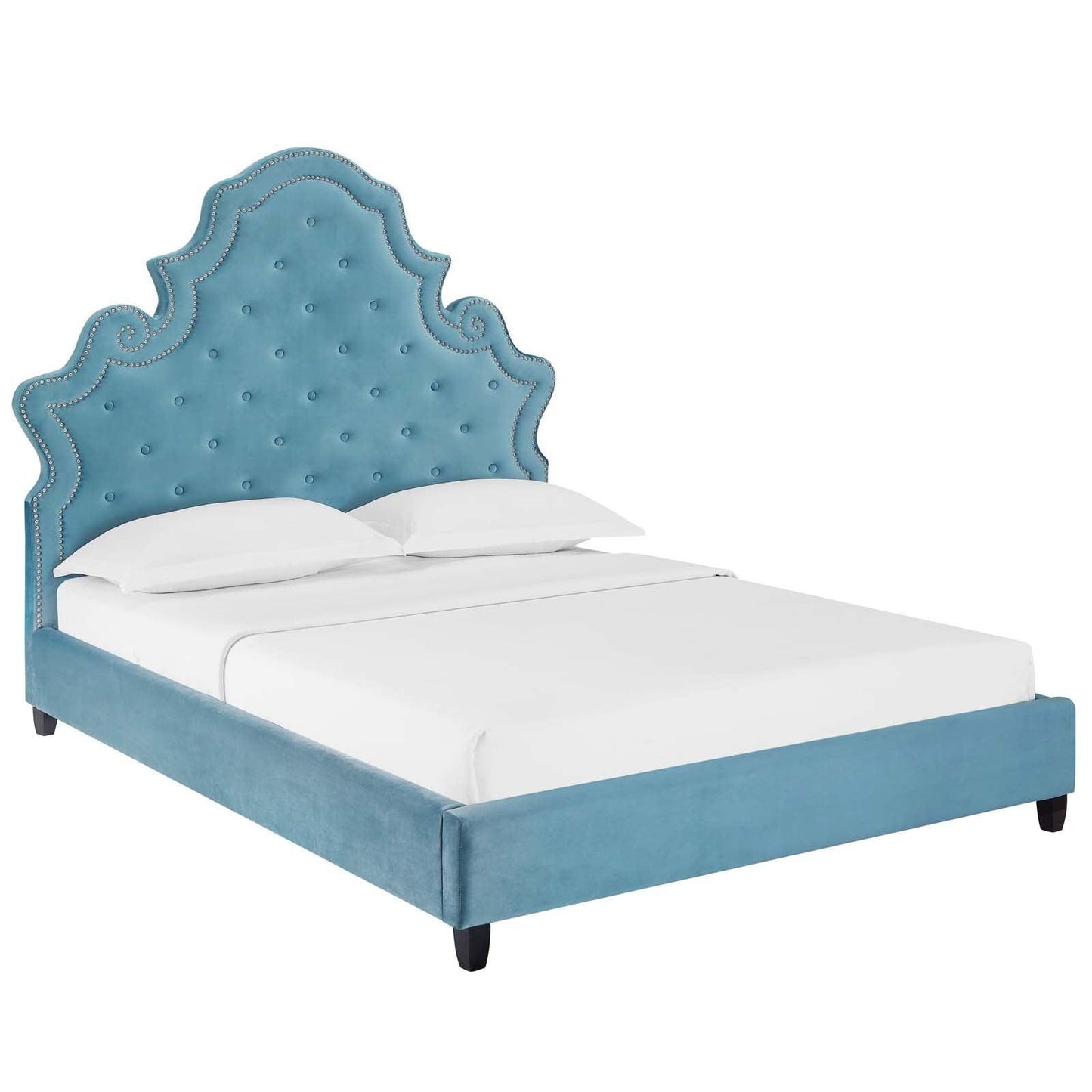Modway Valentina Queen Tufted Nailhead Performance Velvet Platform Bed FredCo