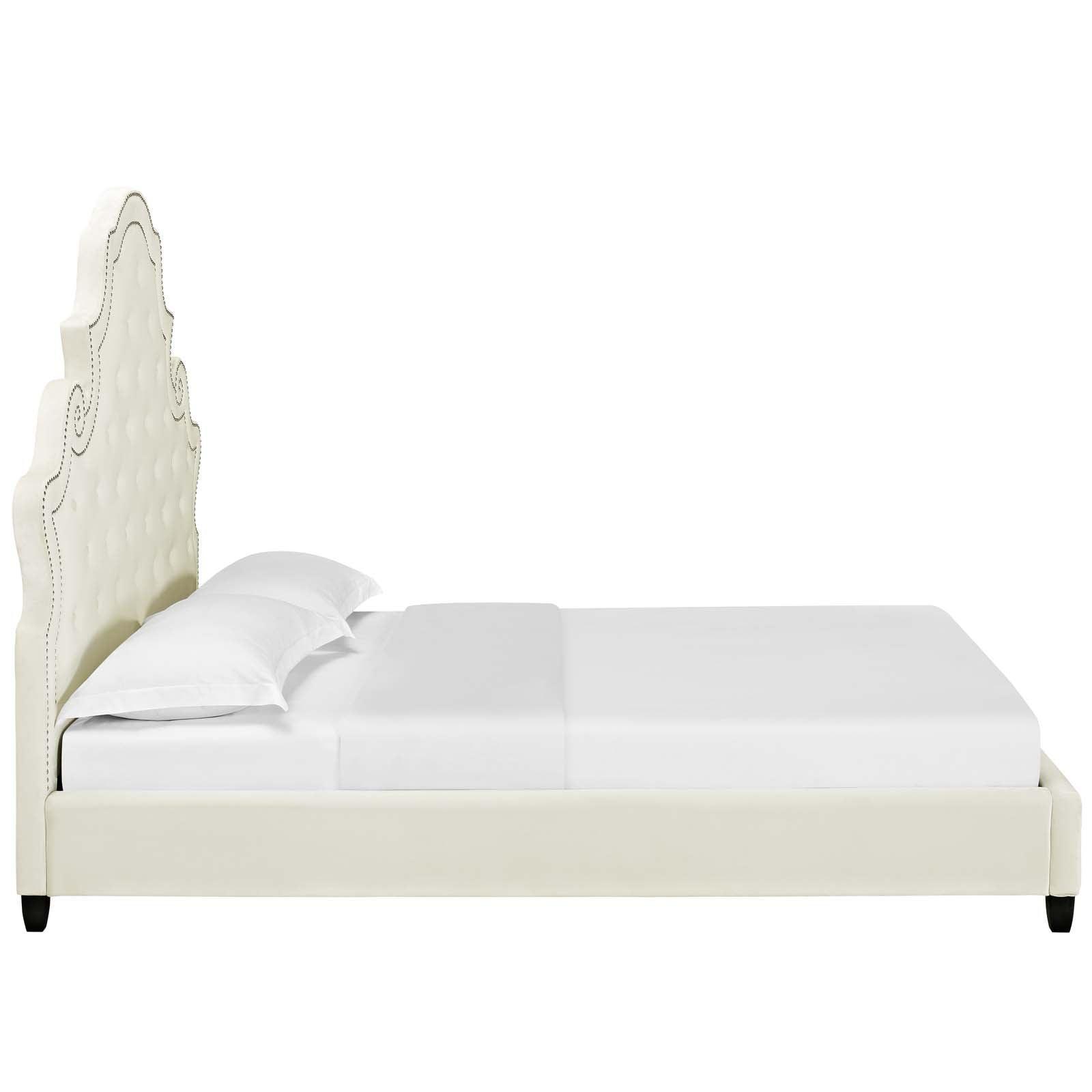 Modway Valentina Queen Tufted Nailhead Performance Velvet Platform Bed FredCo