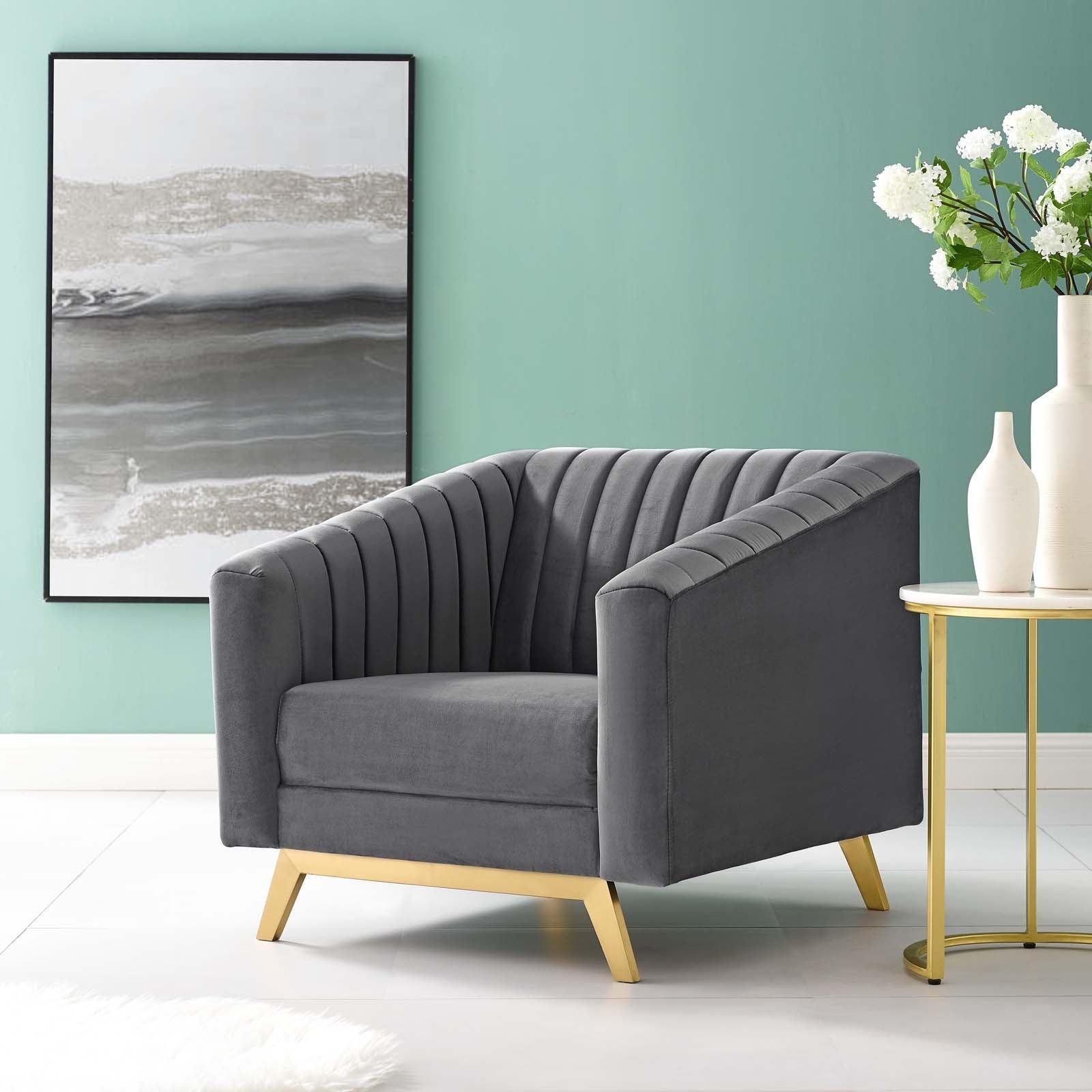 Modway Valiant Vertical Channel Tufted Performance Velvet Armchair FredCo