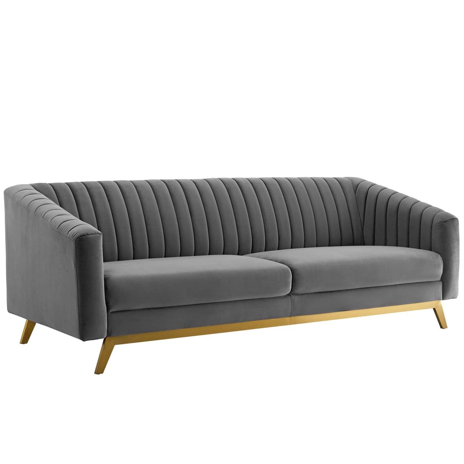 Modway Valiant Vertical Channel Tufted Performance Velvet Sofa FredCo