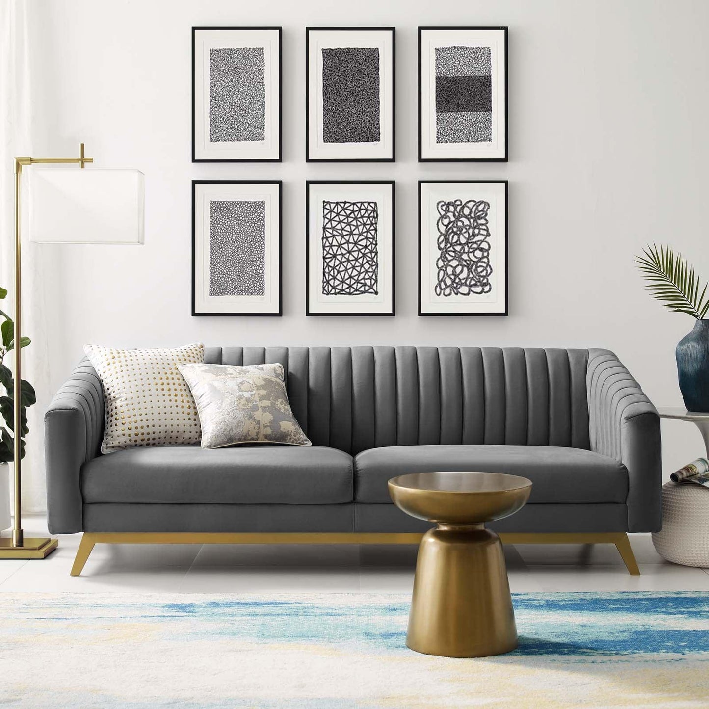 Modway Valiant Vertical Channel Tufted Performance Velvet Sofa FredCo