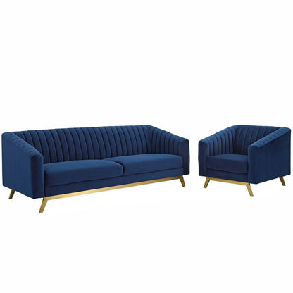 Modway Valiant Vertical Channel Tufted Performance Velvet Sofa and Armchair Set FredCo