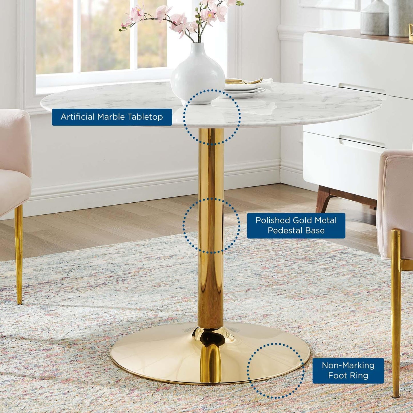 Modway Verne 40" Artificial Marble Dining Table FredCo
