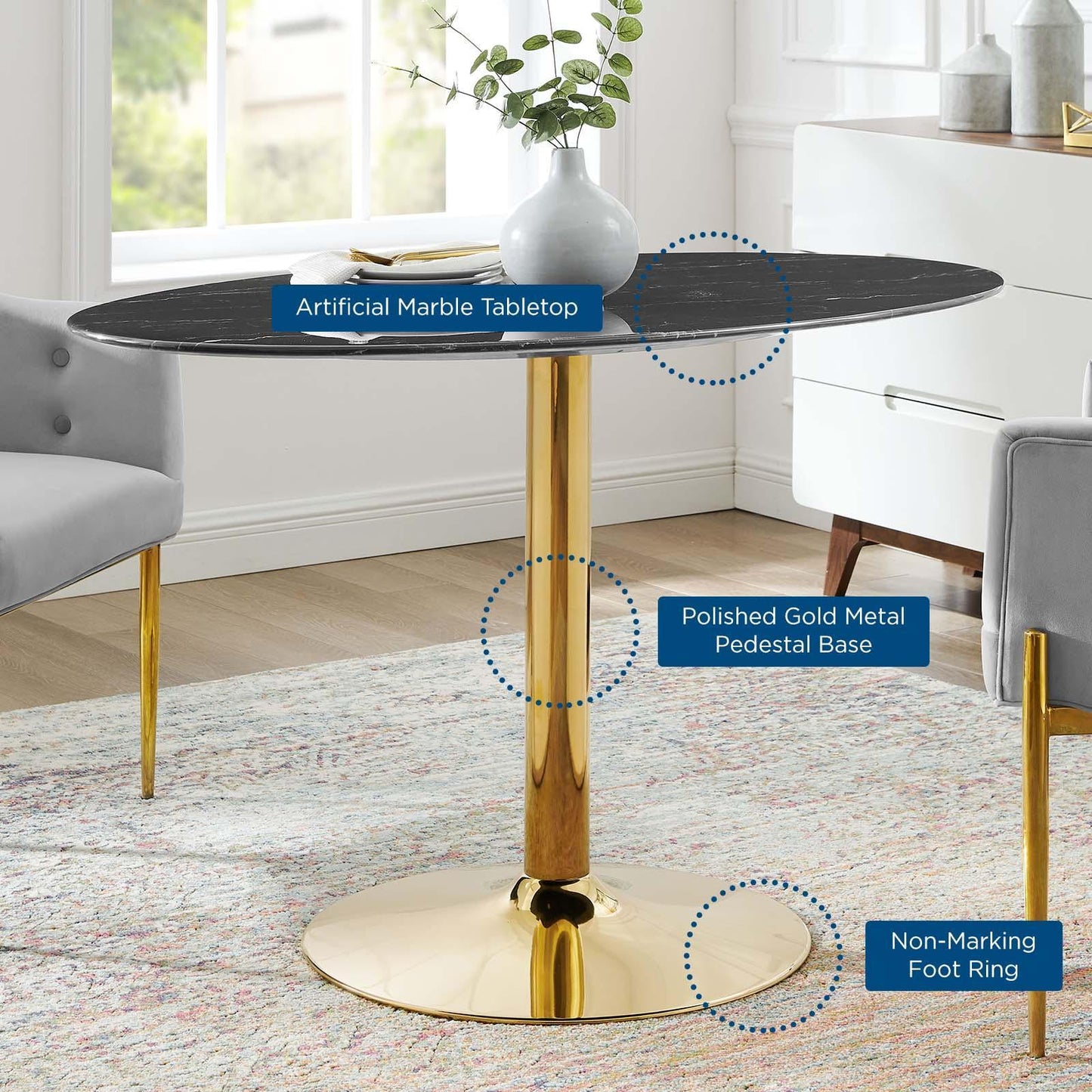 Modway Verne 48" Artificial Marble Dining Table FredCo