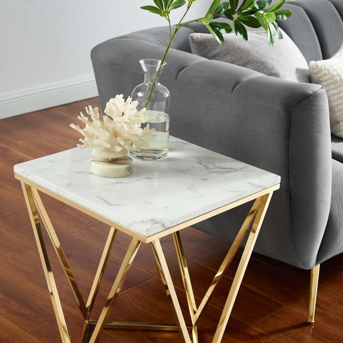 Modway Vertex Gold Metal Stainless Steel End Table FredCo