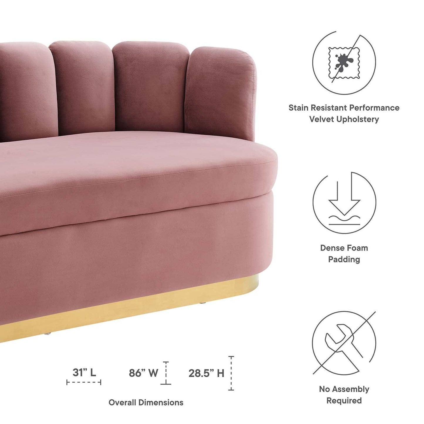 Modway Victoria Channel Tufted Performance Velvet Sofa FredCo