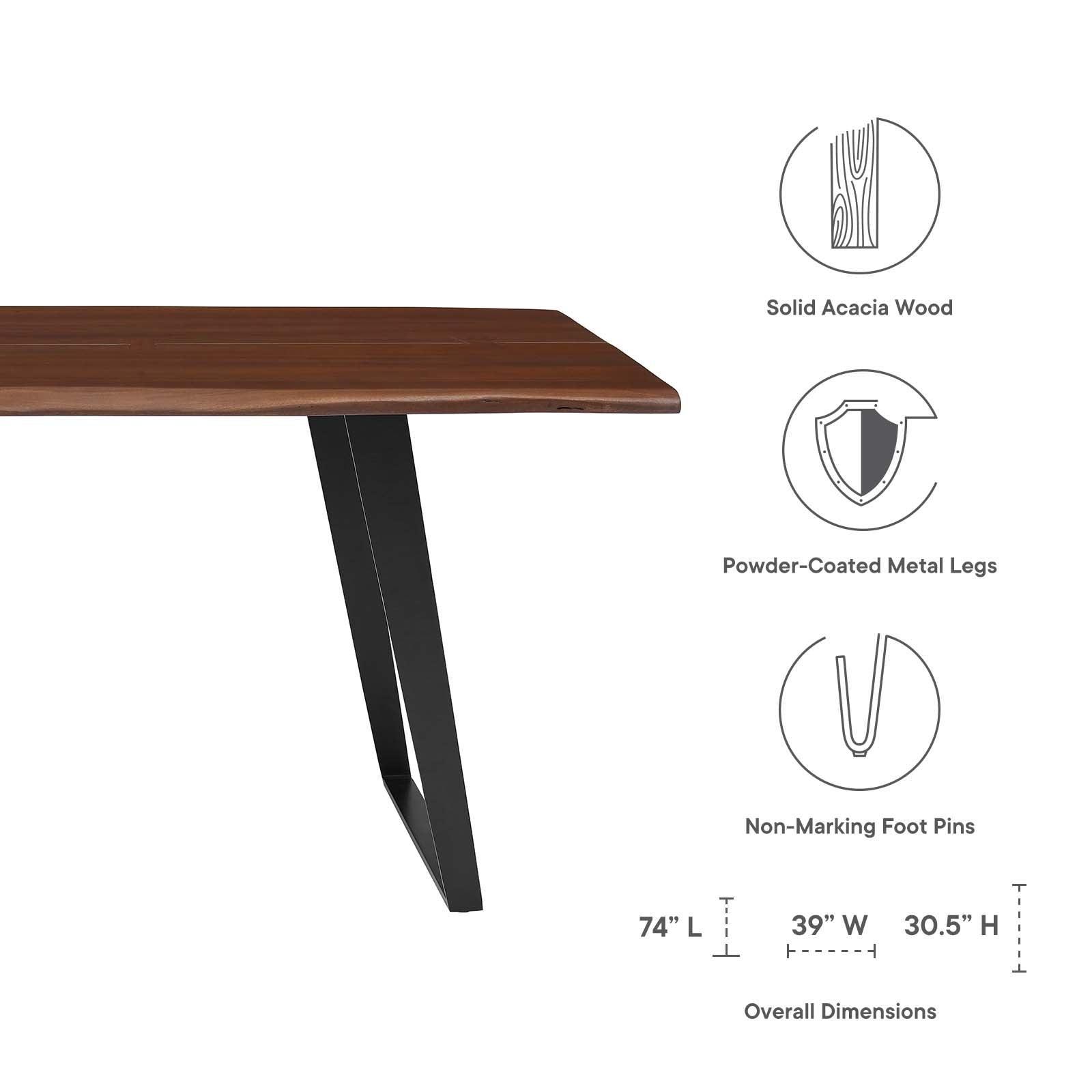 Modway Viggo 74" Live Edge Acacia Wood Dining Table FredCo