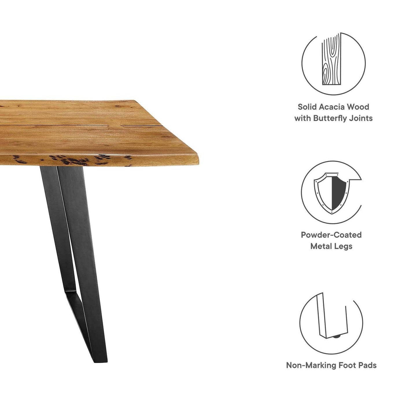 Modway Viggo 74" Live Edge Acacia Wood Dining Table, EEI-6069 FredCo