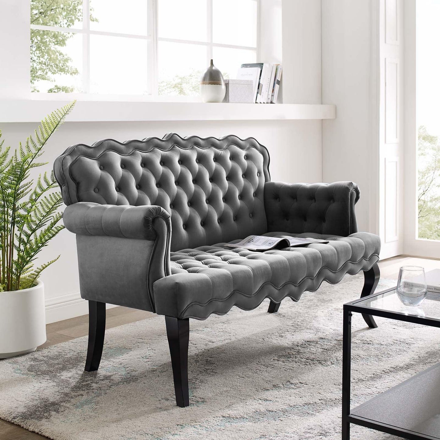 Modway Viola Chesterfield Button Tufted Loveseat Performance Velvet Settee FredCo